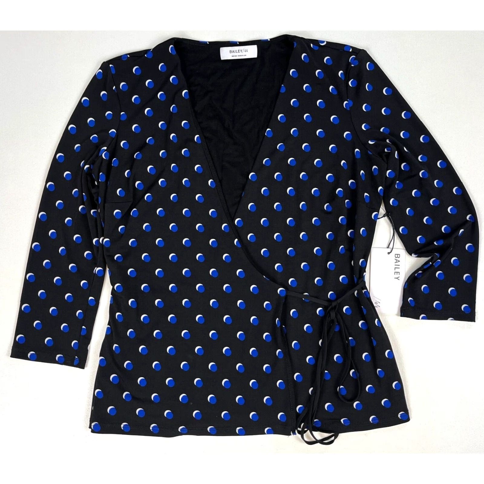 Bailey 44 Bailey 44 Blouse Wrap Top 3/4 Sleeve Wrapture Dot NWT Womens Sz M Black Blue Polka Dot V-Neck Designer Made in USA Size M / US 6-8 / IT 42-44 - 5 Thumbnail