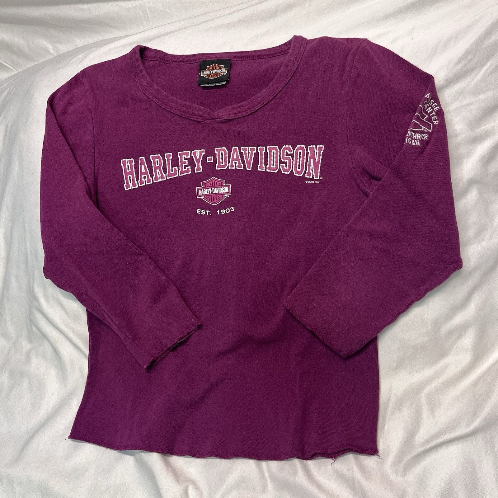 Harley Davidson Vintage 03 Long Sleeve Embroidered Logo Shiawasse Sports Size S / US 4 / IT 40 - 1 Thumbnail