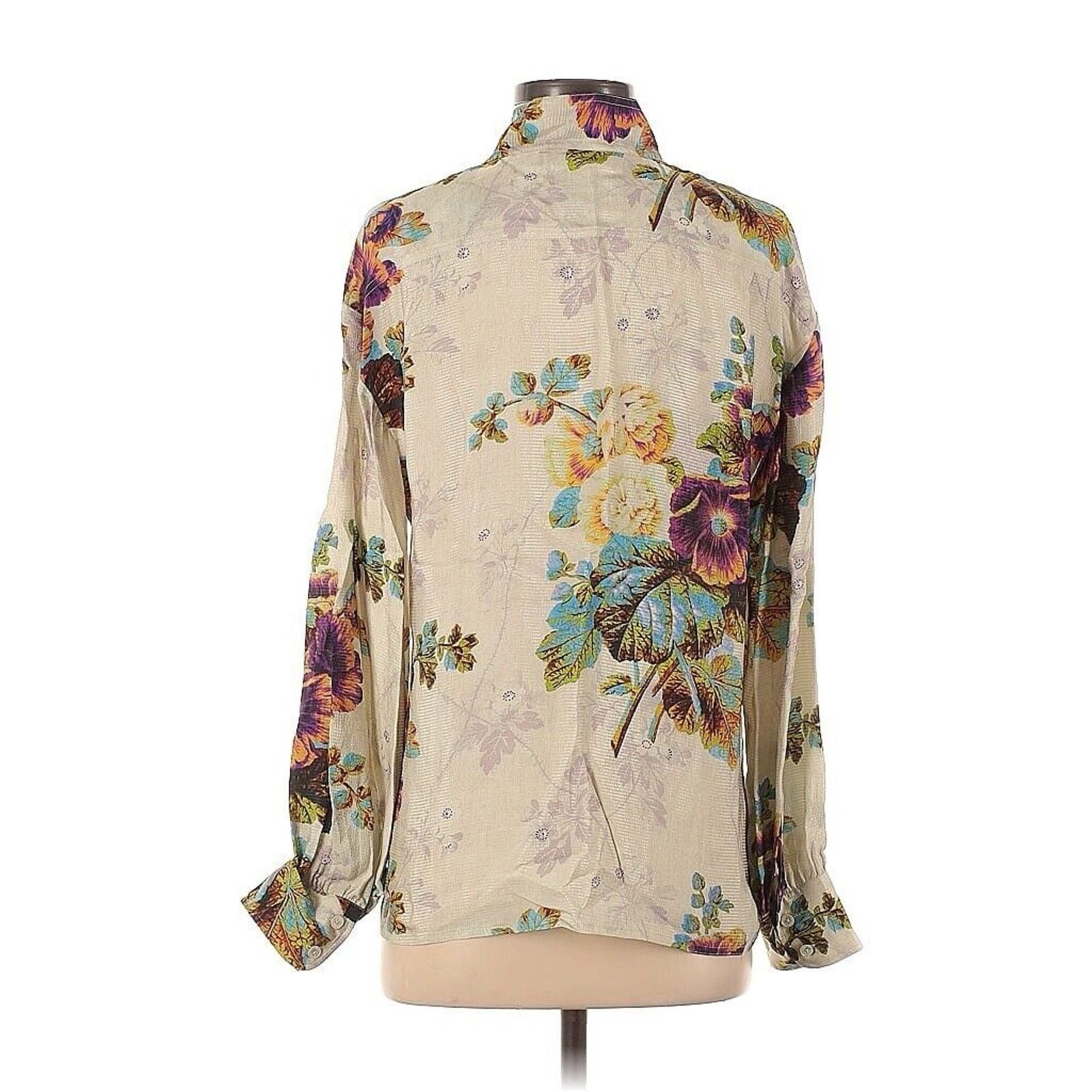 Tory Burch Tory Burch Printed Floral Bow Tie Neck Blouse Cream 4 Size S / US 4 / IT 40 - 3 Thumbnail