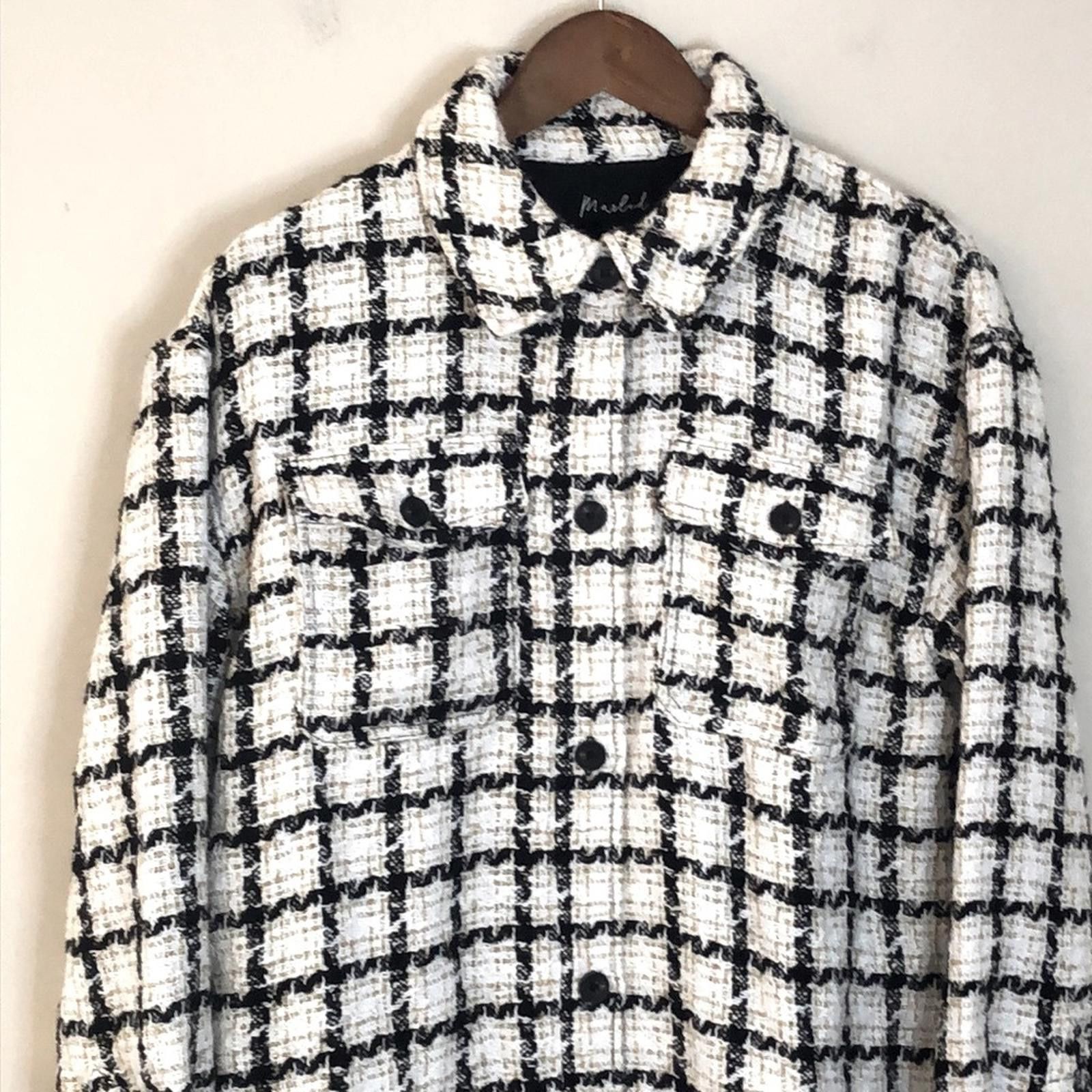 Bob Marley Marled Tweed coat Shacket Black Gold cream plaid SZ Medium Size M / US 6-8 / IT 42-44 - 2 Thumbnail