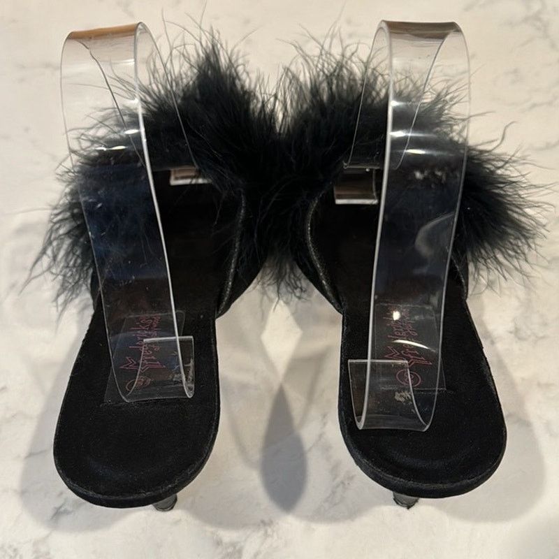 Other Fredrick’s of Hollywood 1980s Satin Peep Toe Pumps feathers Size US 7 / IT 37 - 3 Thumbnail
