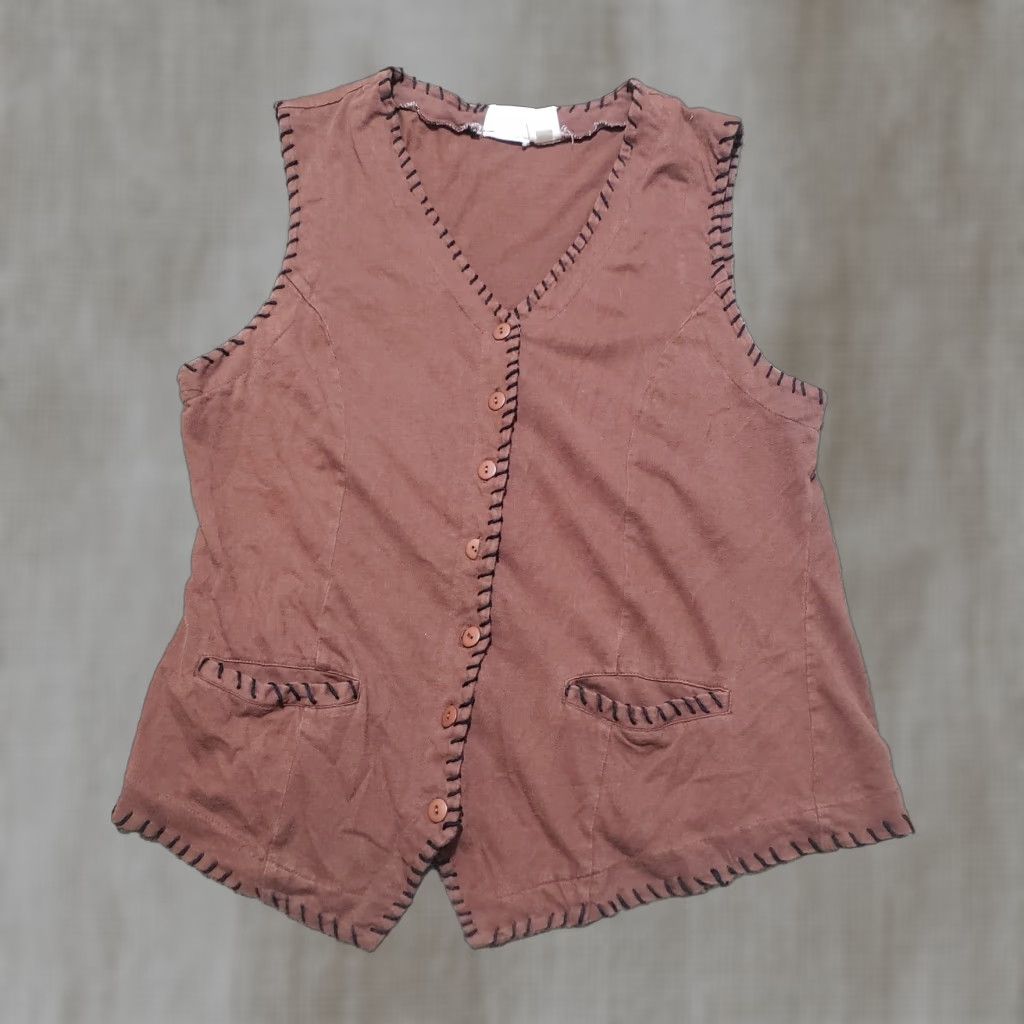 Vintage Styles TOGO Brown Western Button Up Cardigan Round Neck Sleeveless Women's M Size M / US 6-8 / IT 42-44 - 1 Thumbnail