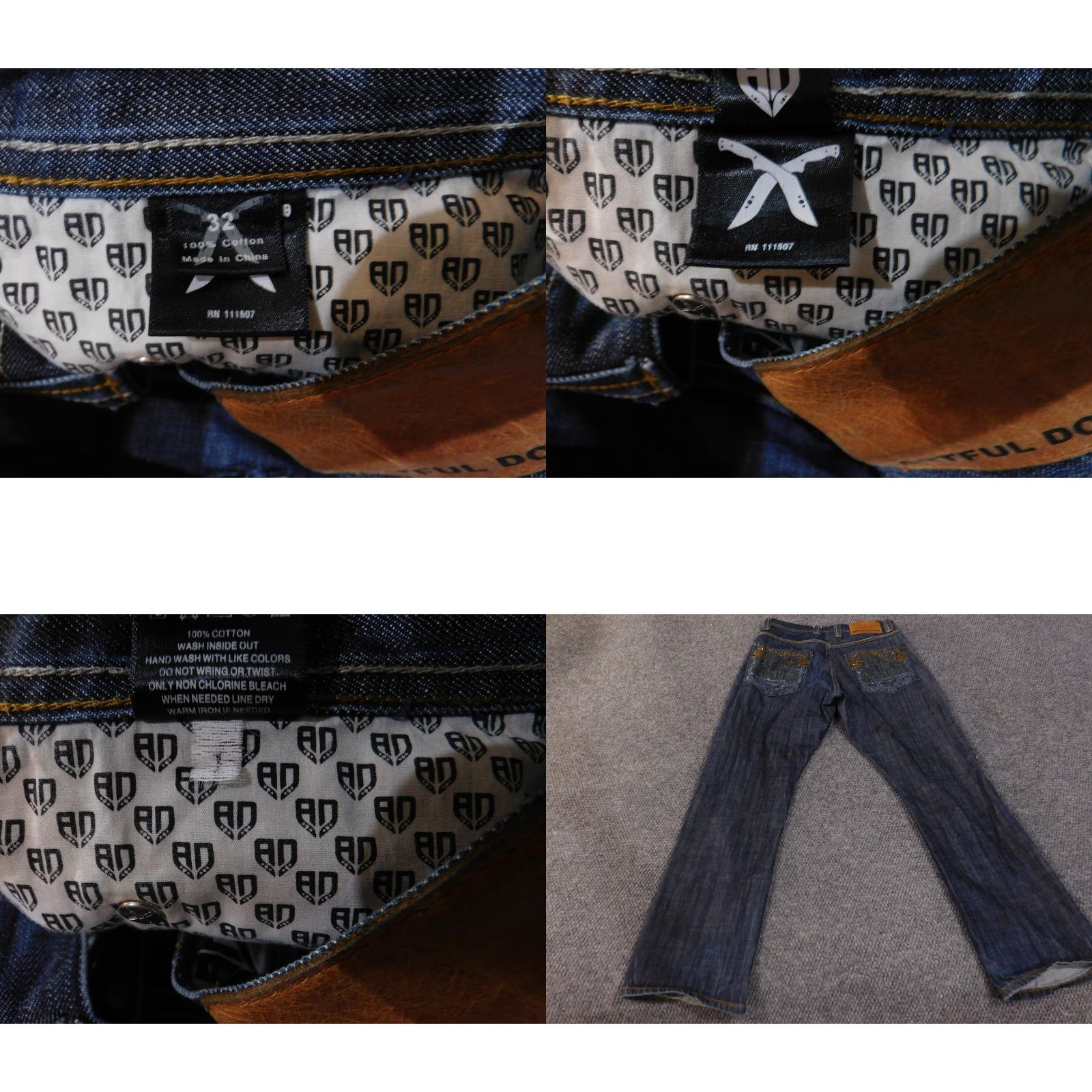 Denime Artful Dodger Jeans 32 Blue Bootcut Embellished Pockets Denim Hip Hop Style Mens Size US 32 / EU 48 - 8 Thumbnail
