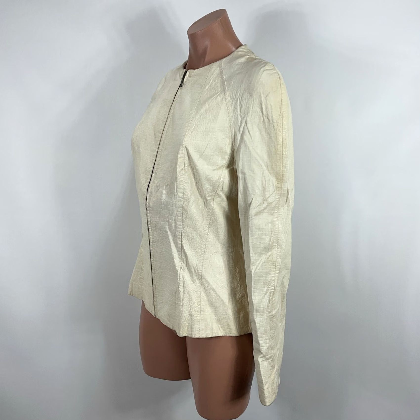 Vintage VTG Vakko Leather Coat White Snakeskin Giraffe Lambskin Jacket Size 8 Ivory Blazer Women Long Sleeve Collared Vintage Leather Coat FX Size M / US 6-8 / IT 42-44 - 7 Thumbnail