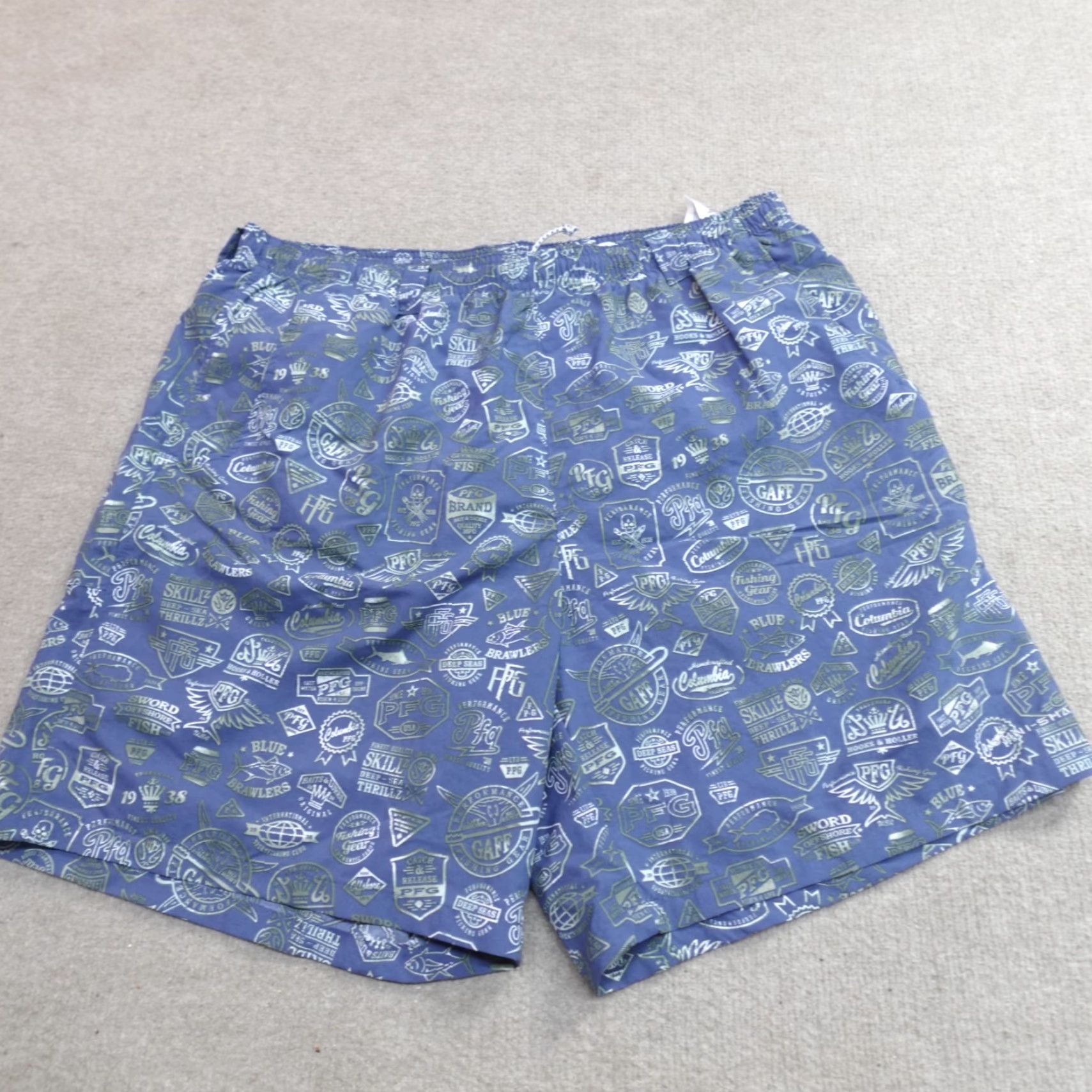 Gloverall Columbia PFG Swim Shorts L Blue Floral Nylon Lined 7" Swim Bottom Mens Size US 33 - 2 Thumbnail
