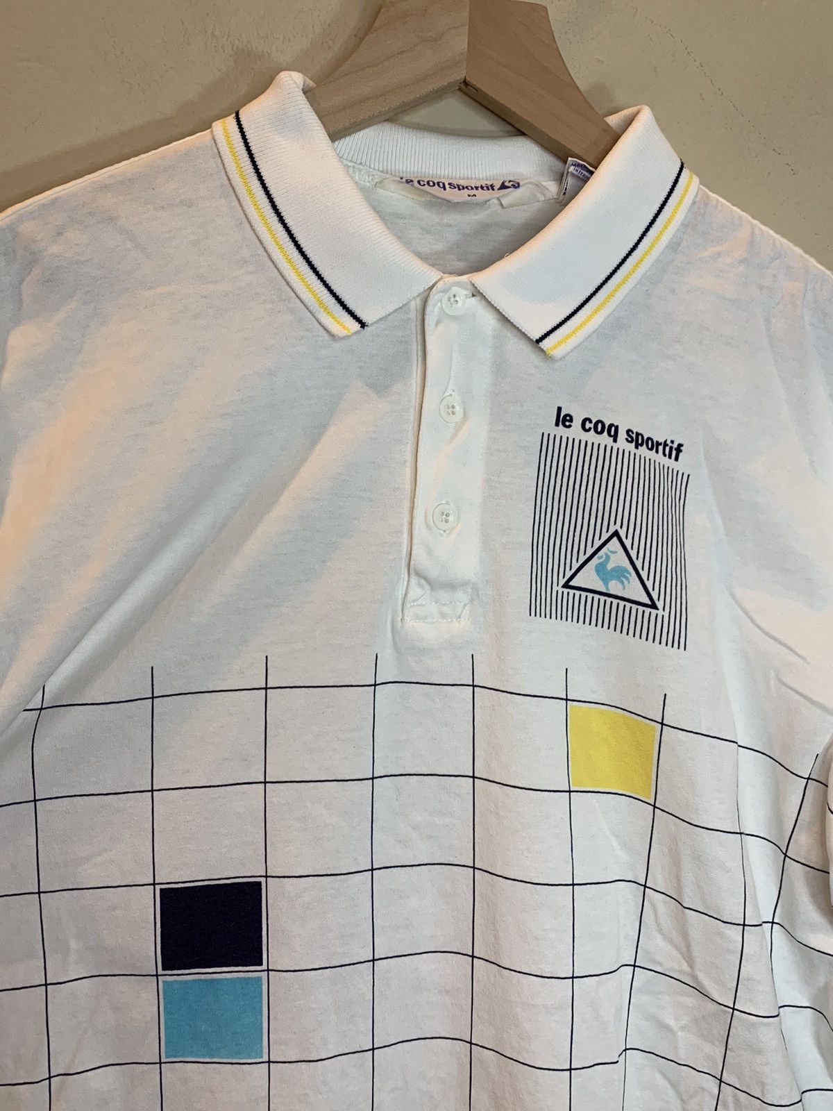 Le Coq Sportif RARE* Vintage 80’s Le Coq Sportif Grid Art Polo Henley Shirt Size US M / EU 48-50 / 2 - 4 Thumbnail