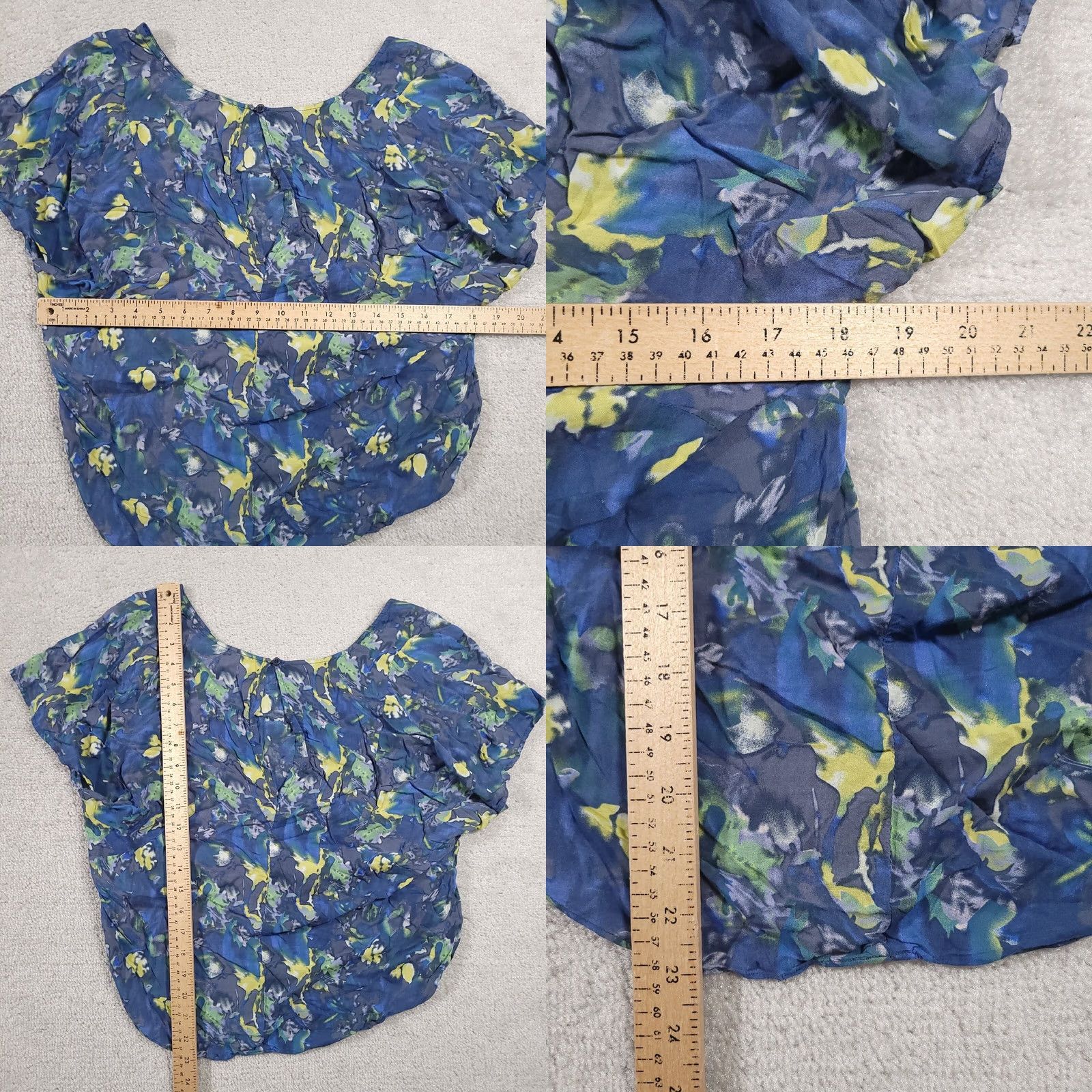 Free People Free People Shirt Large Blue Floral Cropped Peasant Top Bohemian S/S Women's Size L / US 10 / IT 46 - 8 Thumbnail