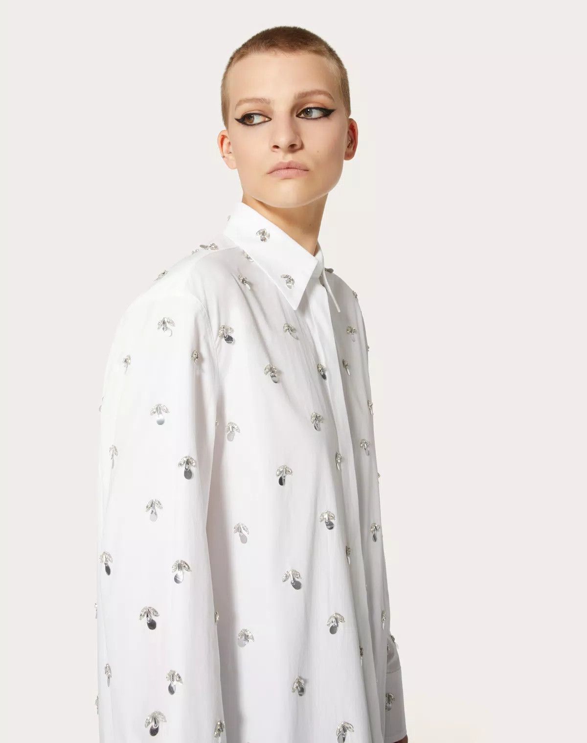 Valentino o1s1wg110625 Embroidered Poplin Shirt in White Size S / US 4 / IT 40 - 5 Thumbnail