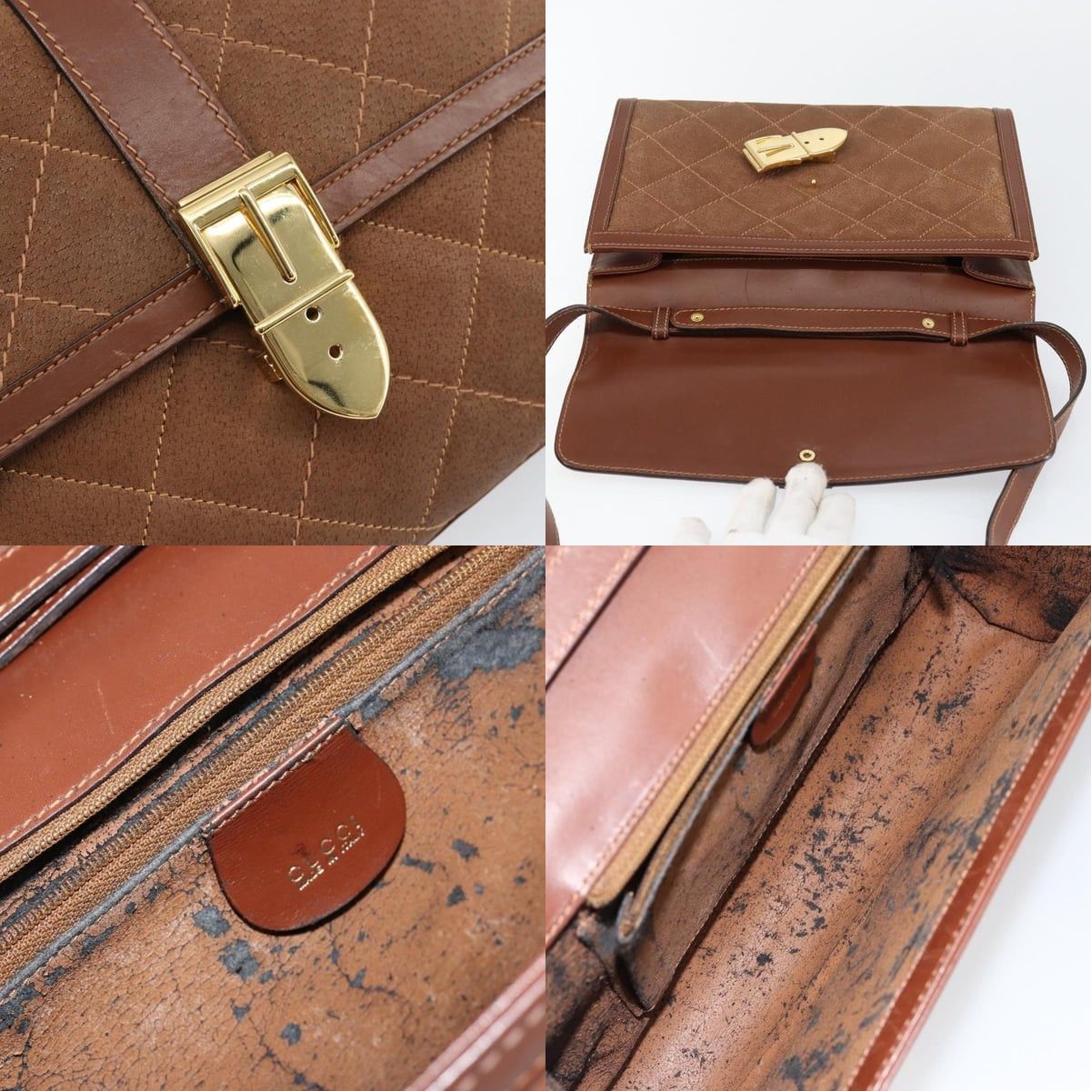 Gucci GUCCI Shoulder Bag Suede Leather Brown Gold Size ONE SIZE - 11 Thumbnail