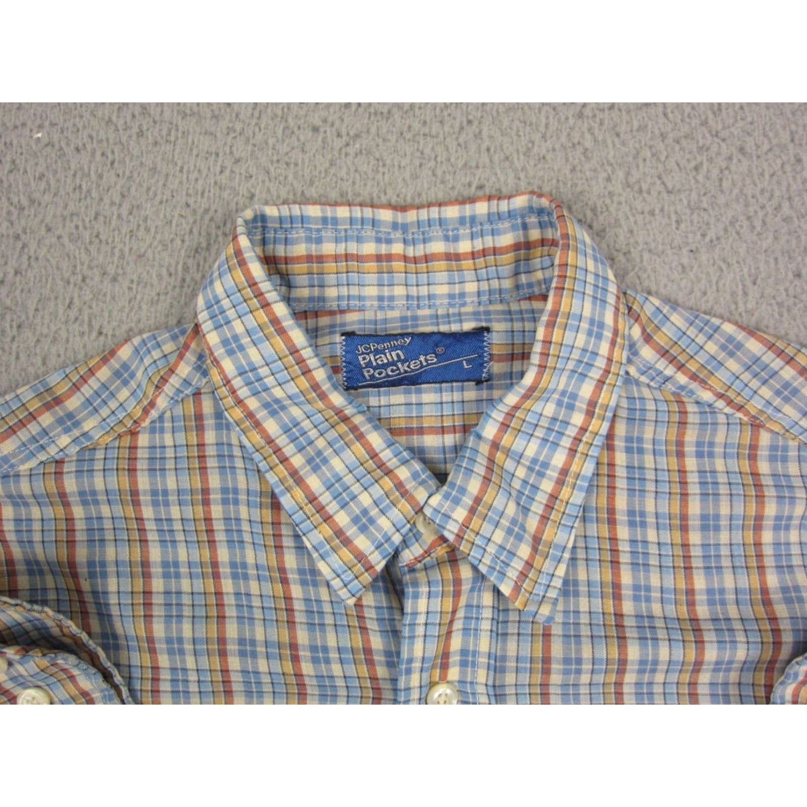 JCPenney VINTAGE JCPenney Shirt Mens Large Blue Check Pocket Button-Up 60s 70s 80s Casual Sleeves Long Size US L / EU 52-54 / 3 - 3 Thumbnail