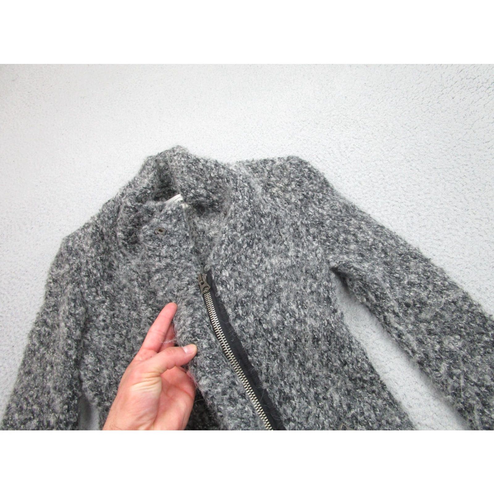 Isabel Marant Isabel Marant Etoile Jacket Womens 40 Gray Boucle Wool Moto Zip Asymmetrical Size S / US 4 / IT 40 - 4 Thumbnail
