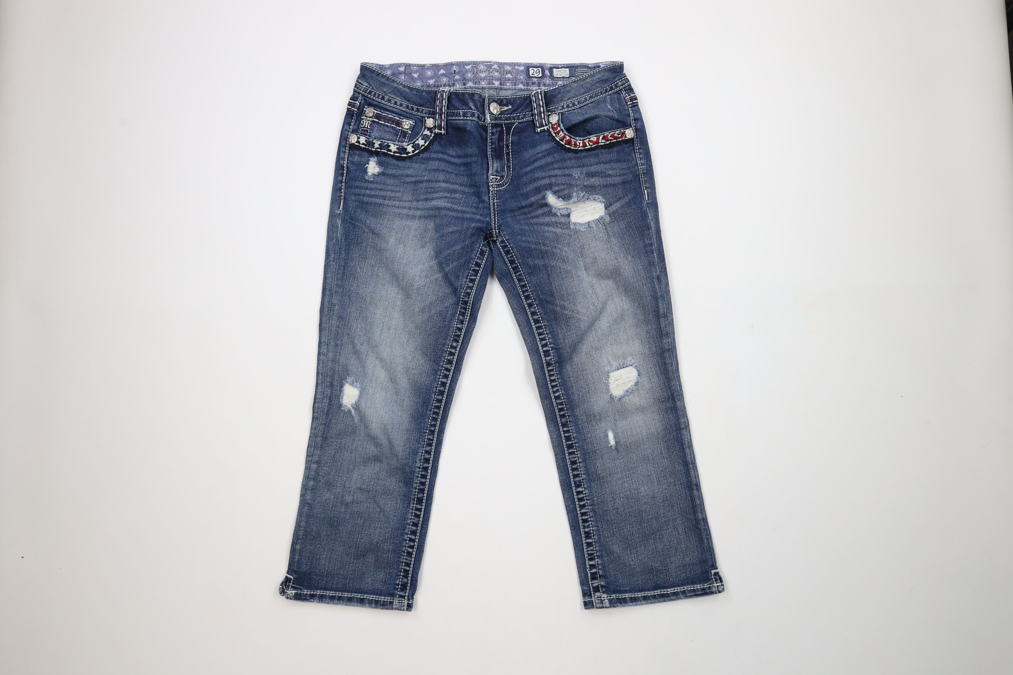 Miss Me × Vintage Miss Me USA Flag Signature Cuffed Capri Denim Jeans Blue Size 29" - 1 Thumbnail