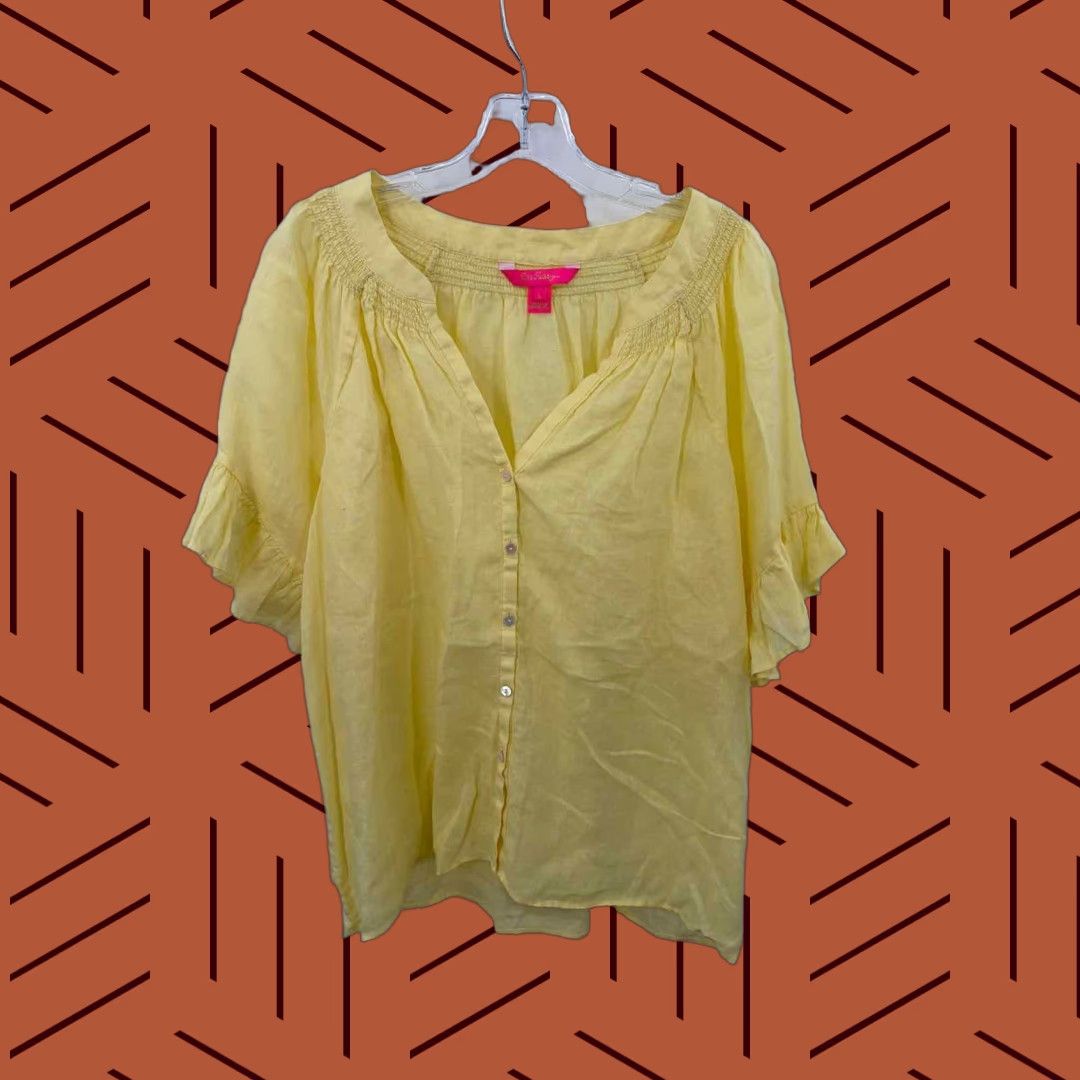 Lilly Pulitzer Lilly Pulitzer Blouse Yellow Large Regular Pre-Owned Size L / US 10 / IT 46 - 1 Thumbnail