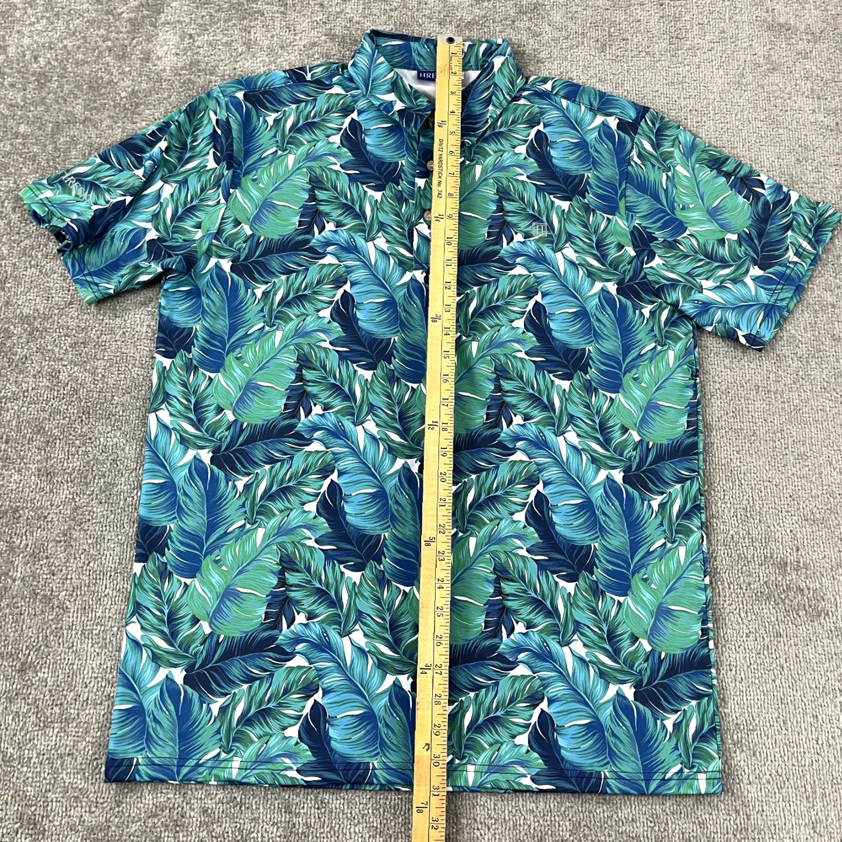 Vintage HRESKI Polo Shirt Mens Medium Blue Green Floral Hawaiian Tropical Golf Stretch Size US M / EU 48-50 / 2 - 5 Thumbnail