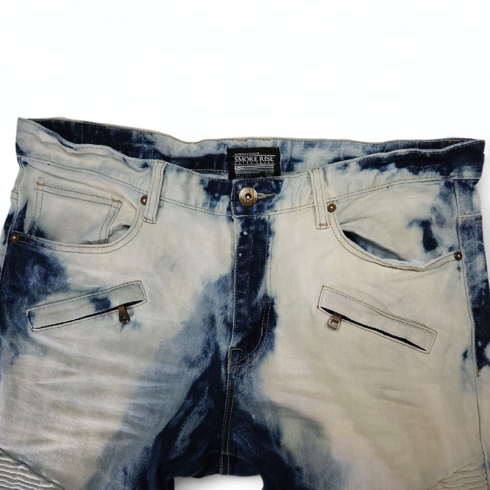 Smoke Rise EUC Smoke Rise Y2K Moto Biker Denim Jeans 38x33 Blue White Size US 38 / EU 54 - 4 Thumbnail