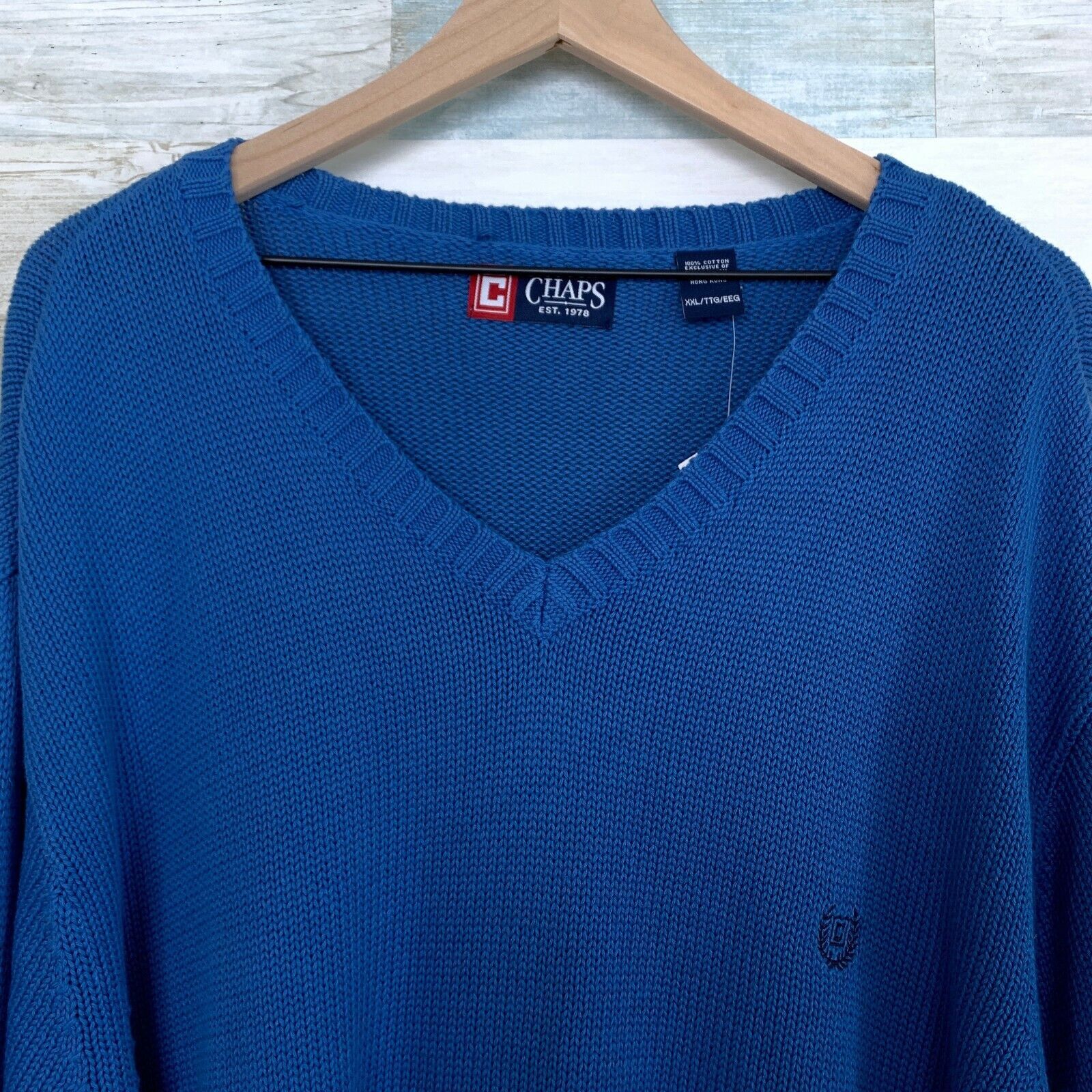 Chaps Chaps Ribbed V Neck Sweater Blue Cotton Knit Mens Size XXL Size US XXL / EU 58 / 5 - 3 Thumbnail