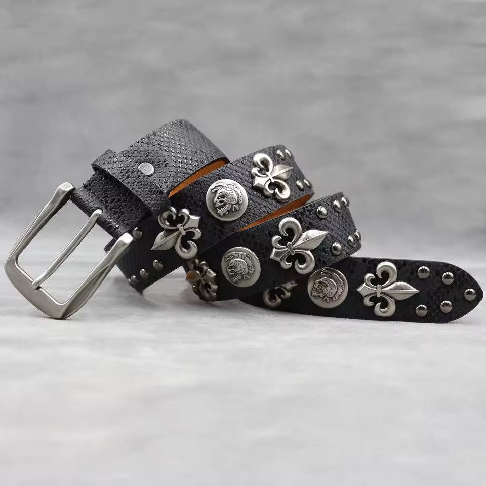 Japanese Brand Y2k PU Leather Rivet Punk Skull Rock Belt 105 cm Size ONE SIZE - 4 Thumbnail
