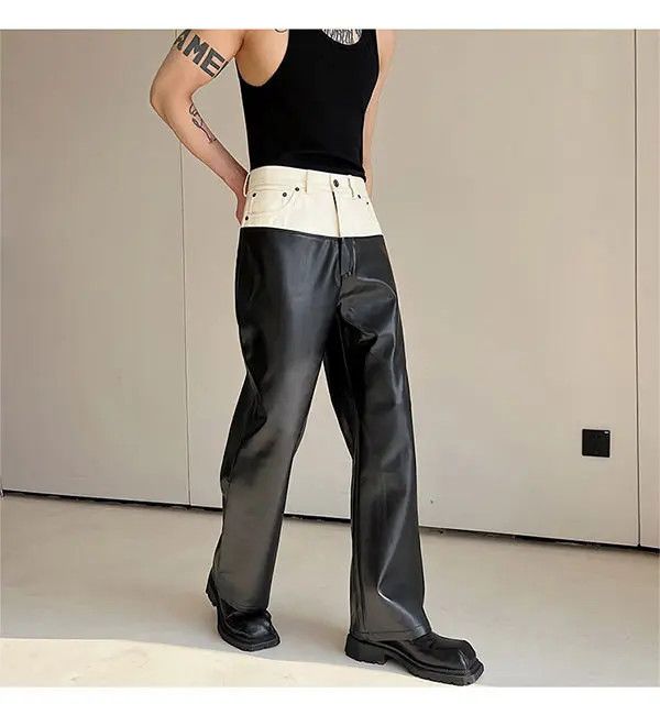 Japanese Brand Megumi x Kudou Faux Leather Black Straight Leg Pants Size US 32 / EU 48 - 6 Thumbnail