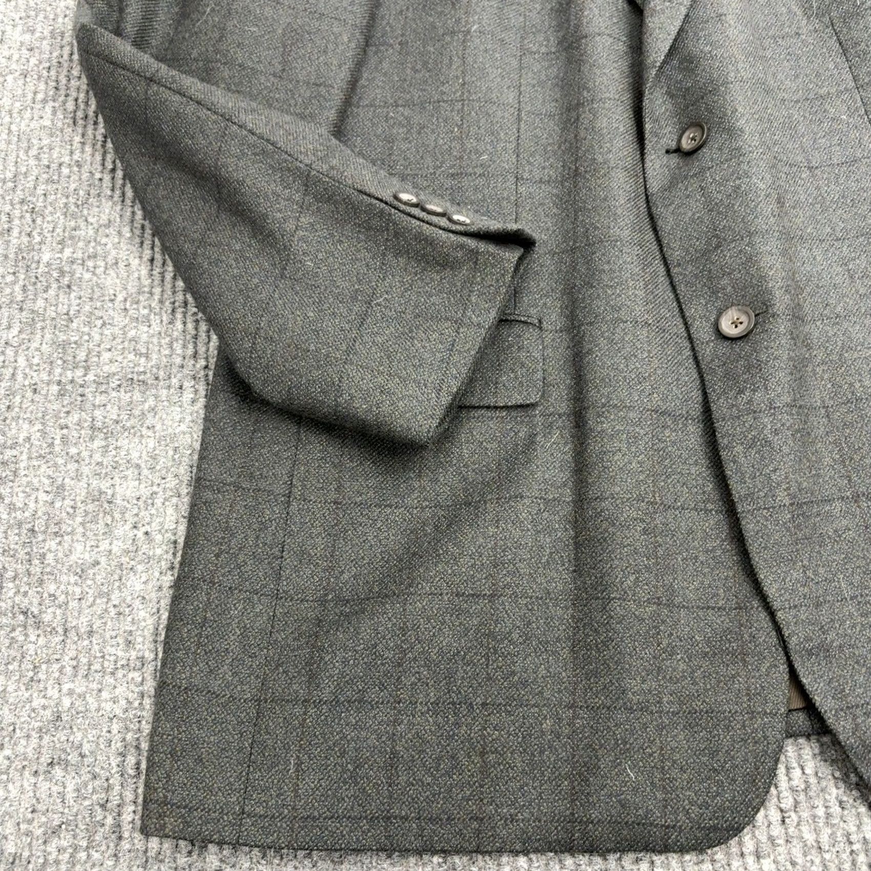Oscar De La Renta Oscar de la Renta Blazer Mens 44R Grey Wool Cashmere Plaid Windowpane Two-Button Notch Lapel Classic Sport Coat Regular Size 44R - 3 Thumbnail