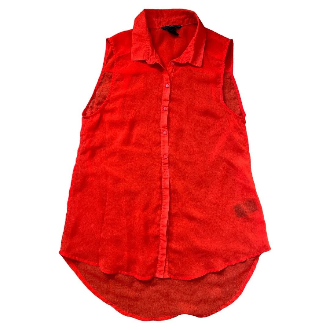 H&M H&M Orange Sleeveless Semi Sheer Collared Top, US6 Size M / US 6-8 / IT 42-44 - 2 Thumbnail