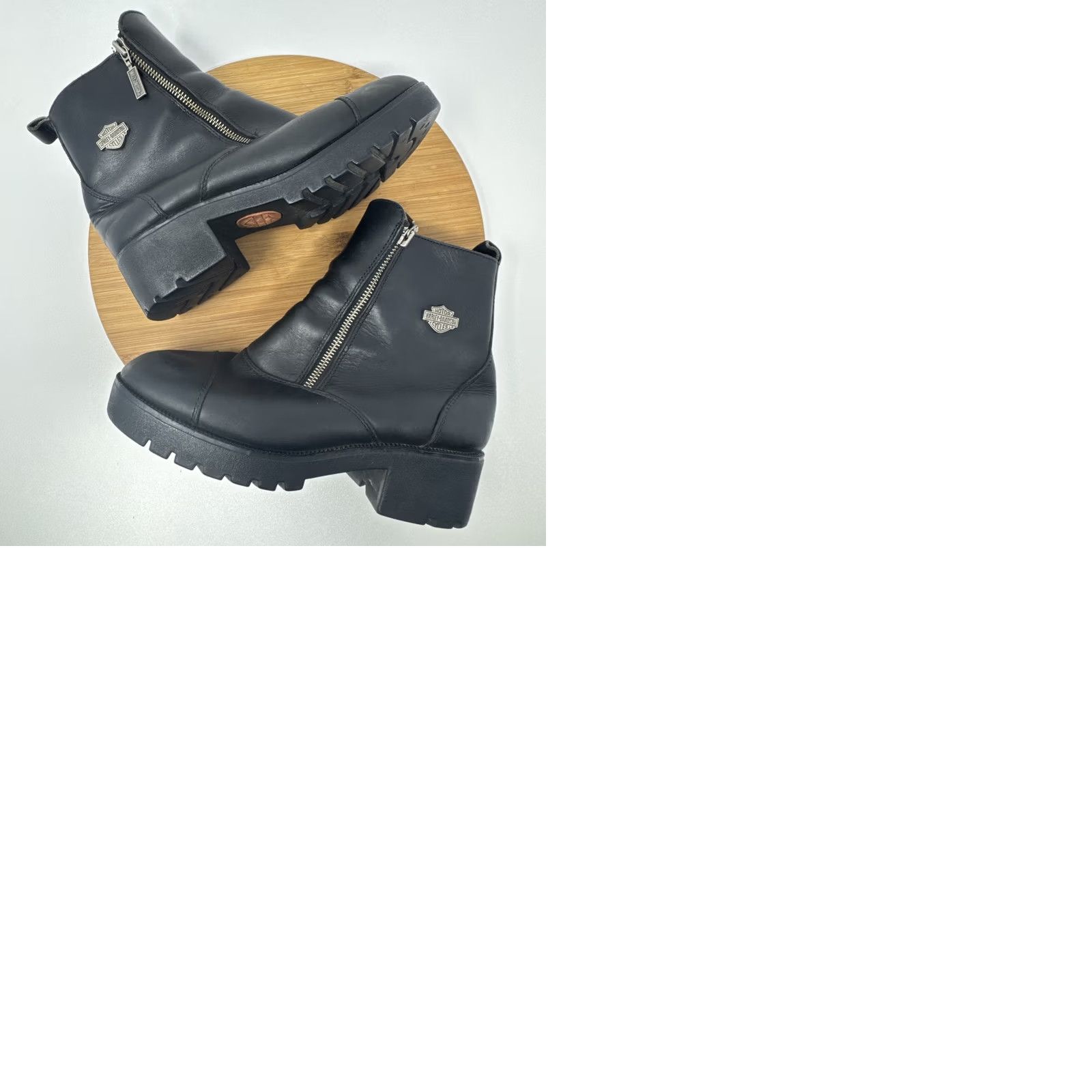 Harley Davidson Harley-Davidson Boots Womens Black Leather Side Zip Biker Ankle 9 Size US 9 / IT 39 - 10 Thumbnail