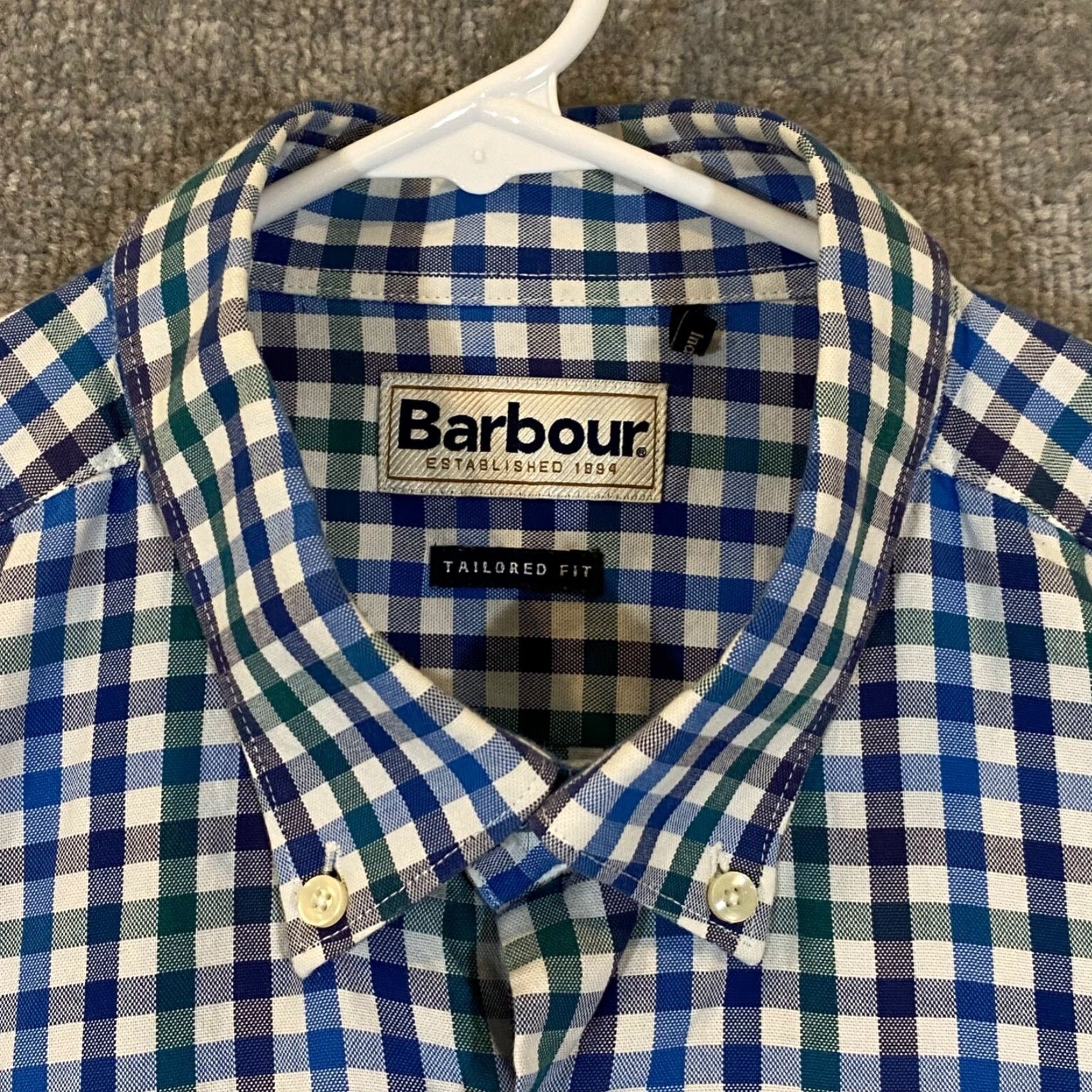 Barbour VINTAGE Barbour Shirt Mens Large Plaid Cotton Button-Down Long Sleeve Casual Business Formal Seasonal Classic Blue White Green Mens Size US L / EU 52-54 / 3 - 2 Thumbnail