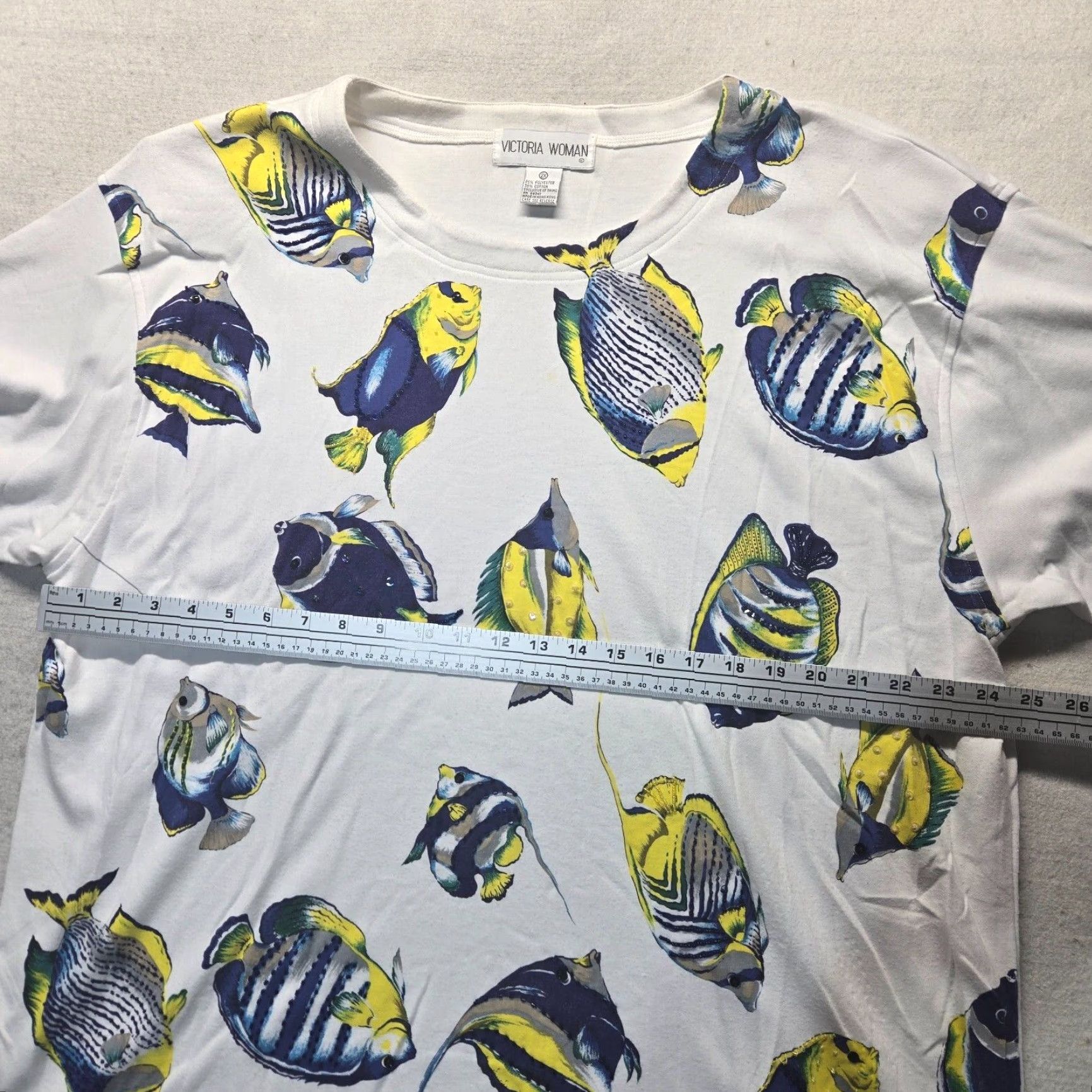 Vintage VINTAGE Victoria Jones Shirt Adult 2X White Beaded Fish Women's Plus Size 2X - Fish Theme, Beaded Accents, Crew Neck Size XXL / US 16-18 / IT 52-54 - 5 Thumbnail