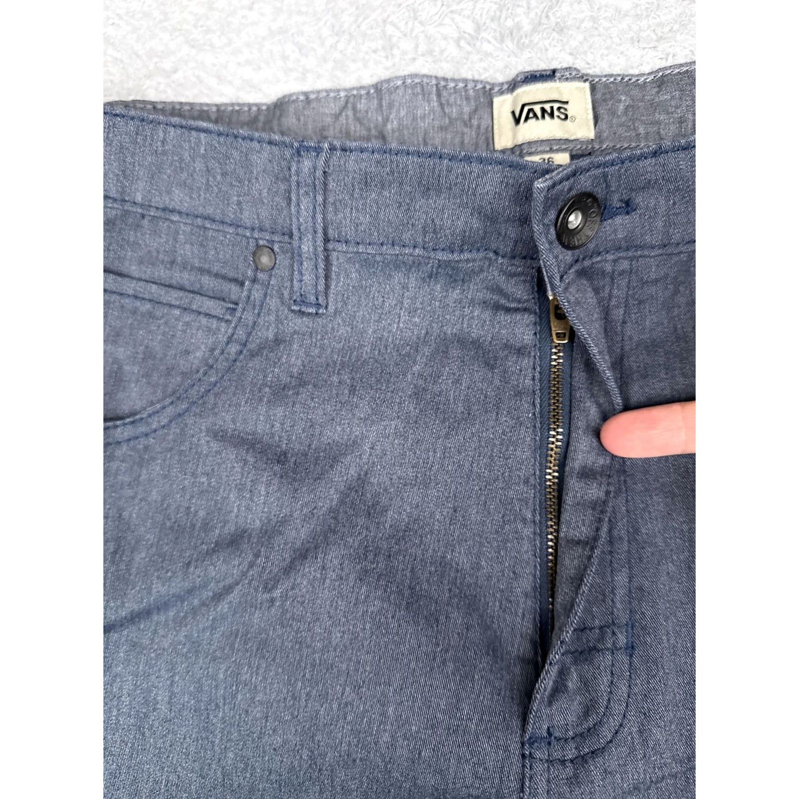 Vans VANS Mens Chino Shorts 36 Blue Denim 5-Pocket Flat Front Zip Fly Casual Skate Spin: 11" Inseam, Medium Wash, Regular Fit, Cotton Blend, Outdoor Mens Size US 36 / EU 52 - 6 Thumbnail