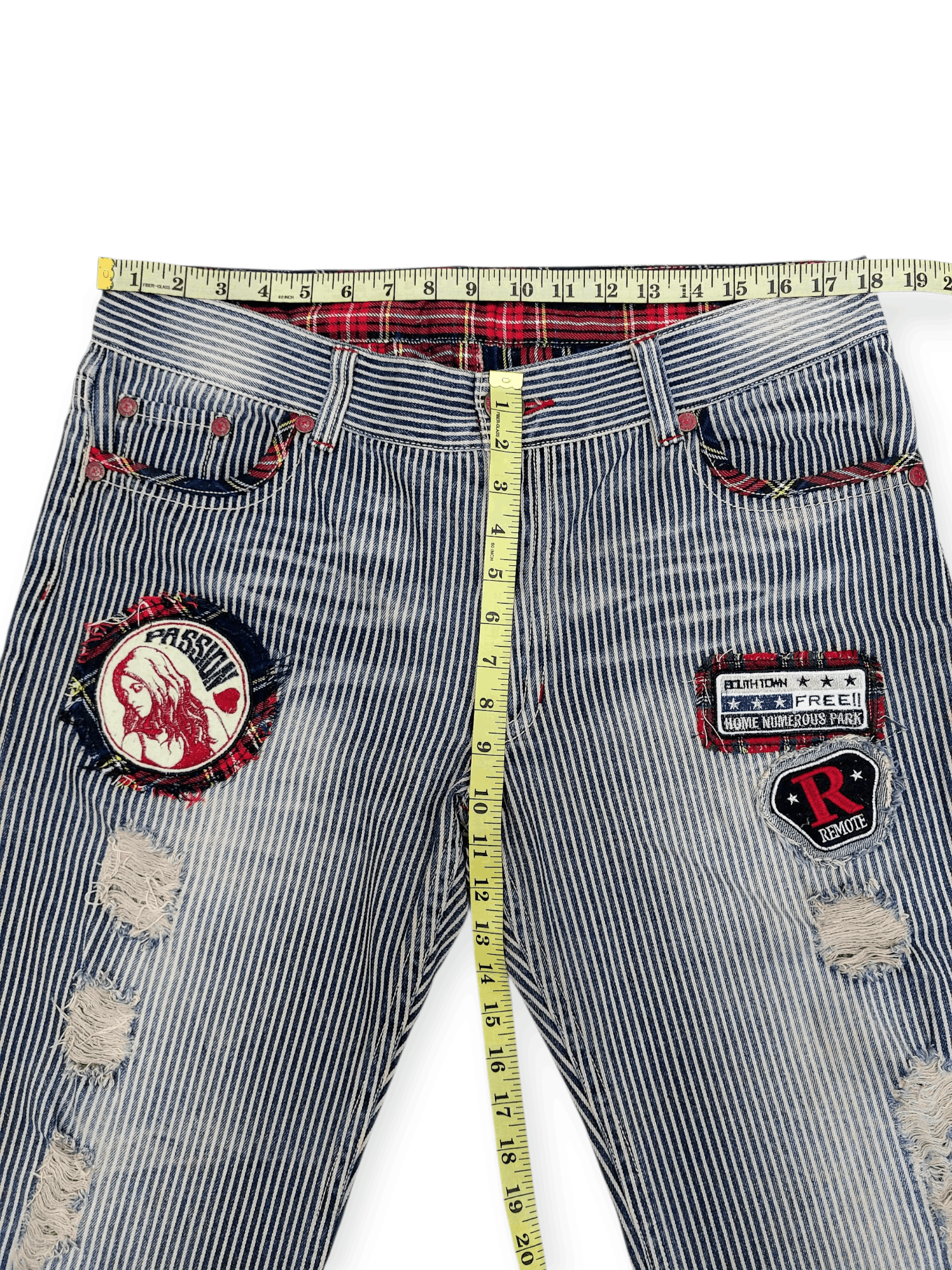 If Six Was Nine Y2K Patchwork Hickory Stripe Baggy Original Jeans Size US 35 - 18 Thumbnail