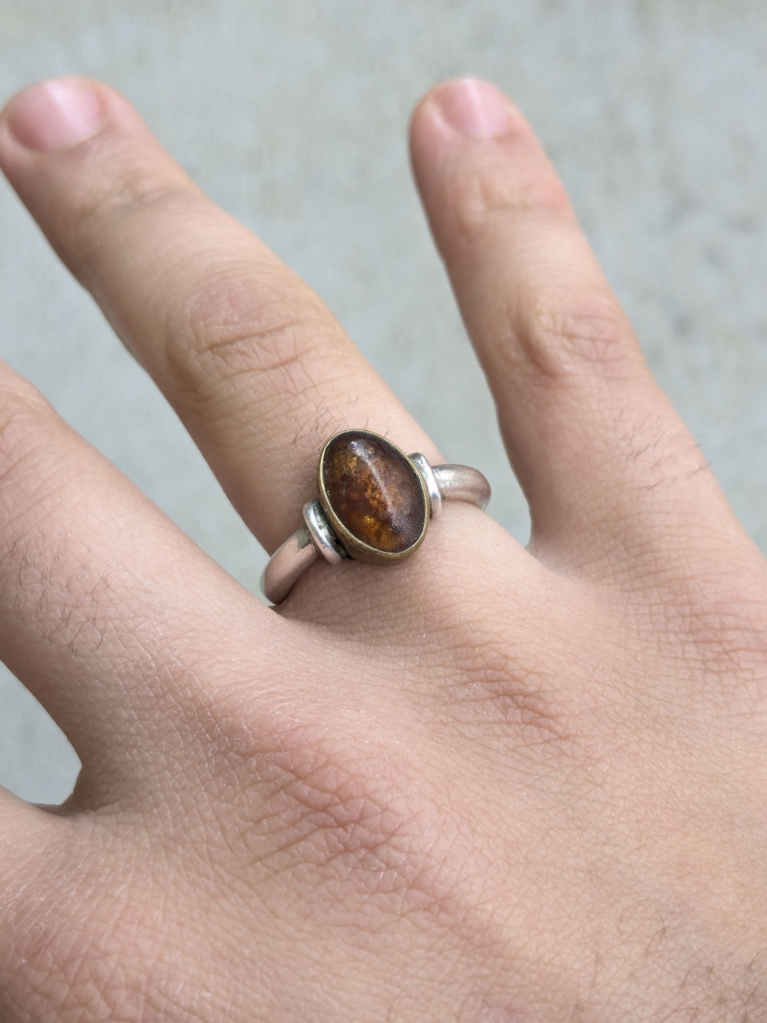 Jewelry × Sterling Silver Vintage Sterling Silver Ring Amber 7.5 Minimalist Oval Size ONE SIZE - 9 Thumbnail