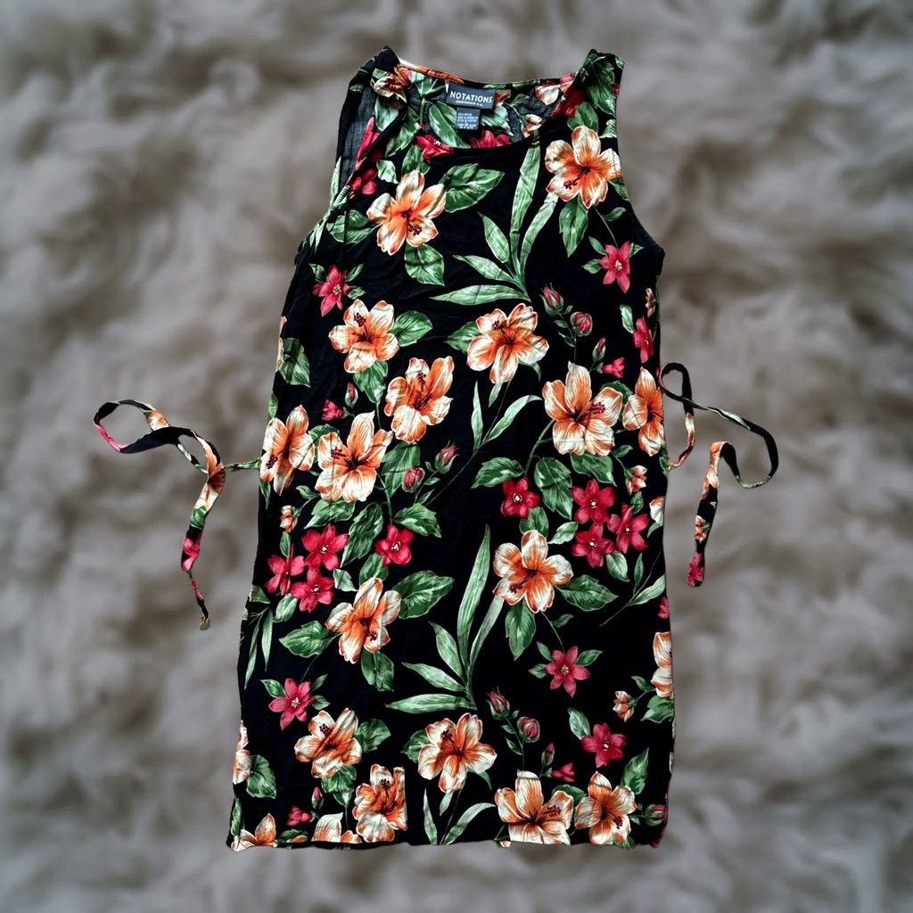 Vintage Notations Top Womens Large Floral Rayon Lightweight Straps Pullover Black Size L / US 10 / IT 46 - 1 Thumbnail