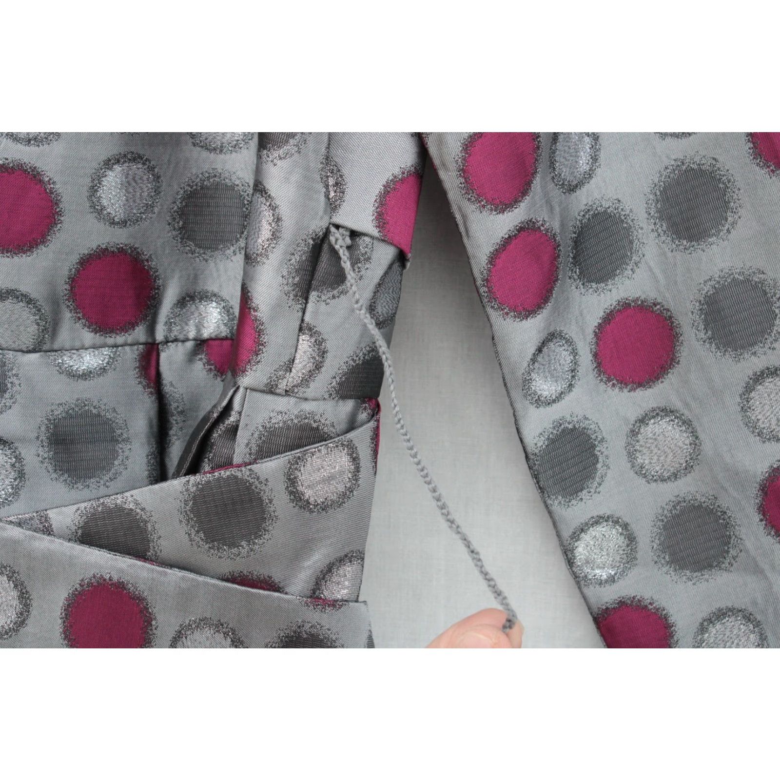 Vintage VINTAGE Dorinda Clark Cole Rose Collection Silver Party Dress Polka Dot Knee Length Lined Satin Belted Bow Shoulder Pads Womens Size 10 Size L / US 10 / IT 46 - 2 Thumbnail