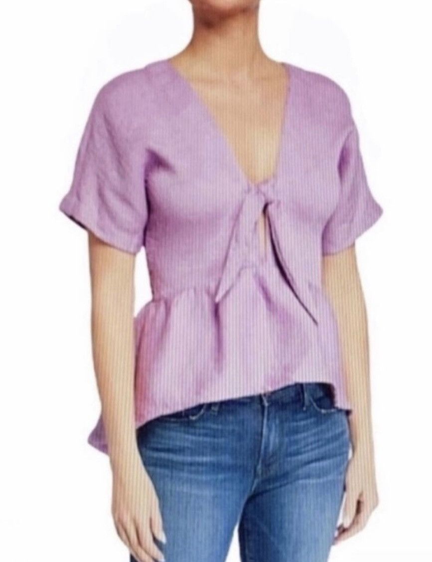 Endless Endless Rose Lavender Deep-V Front Knot Peplum Top, Size S Size S / US 4 / IT 40 - 7 Thumbnail
