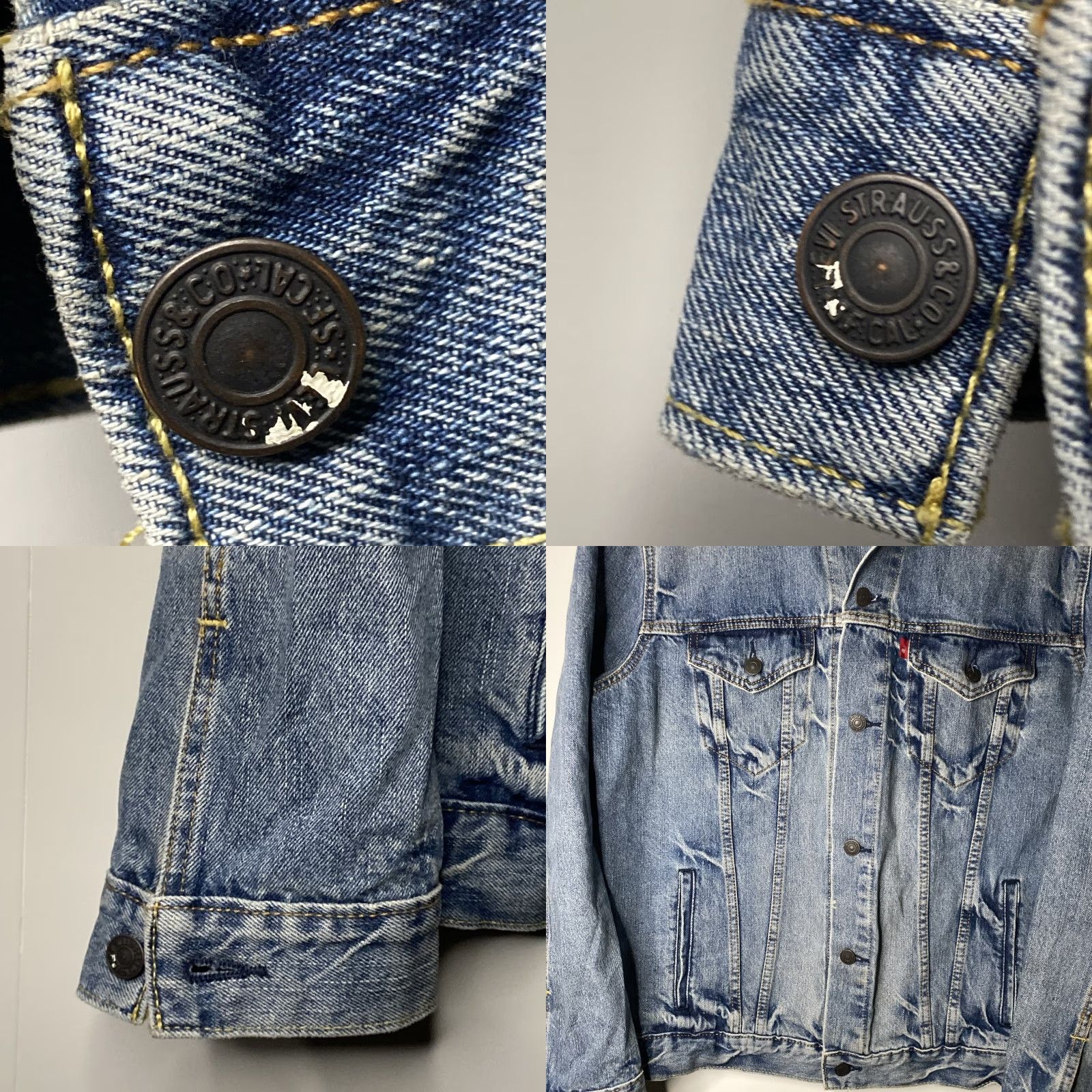 Levi's VINTAGE Levi's Denim Jacket Mens L Trucker Bomber Style 90s Grunge Blue Button Pocket USA 2K Y2K Regular Fit Size US 33 - 8 Thumbnail