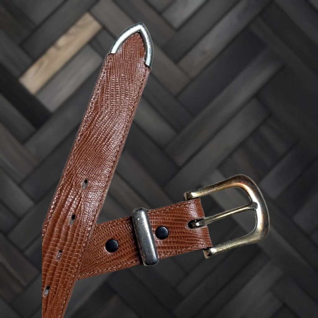 Vintage VINTAGE Nocona belt Western 28 Leather Lizard Skin Brown Belt Men XS? Size 28 - 1 Thumbnail