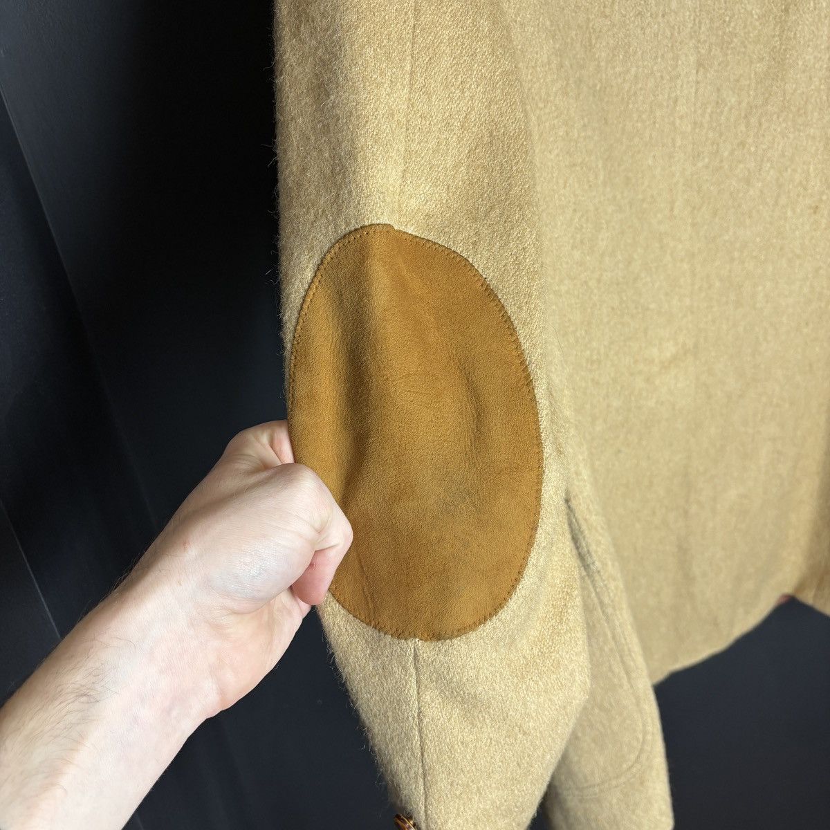 Camel × Vintage Vintage Camel Hair Blazer Suede Shoulder Patch Size 40R - 4 Thumbnail