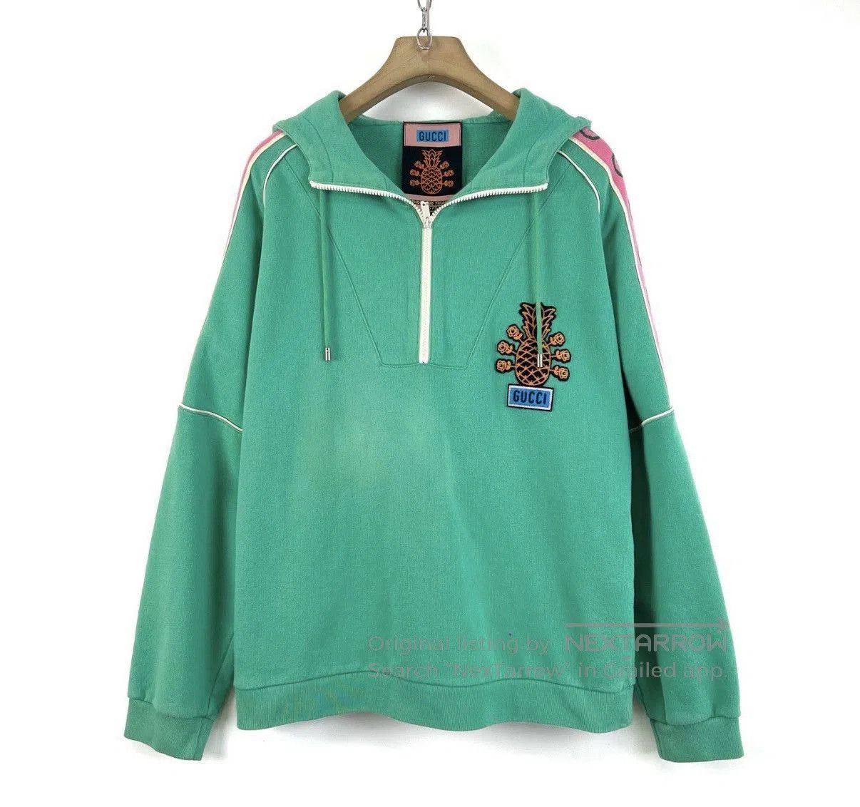 Gucci Green Half-Zip Hoodie with Embroidered Pineapple Design. Size US M / EU 48-50 / 2 - 1 Thumbnail