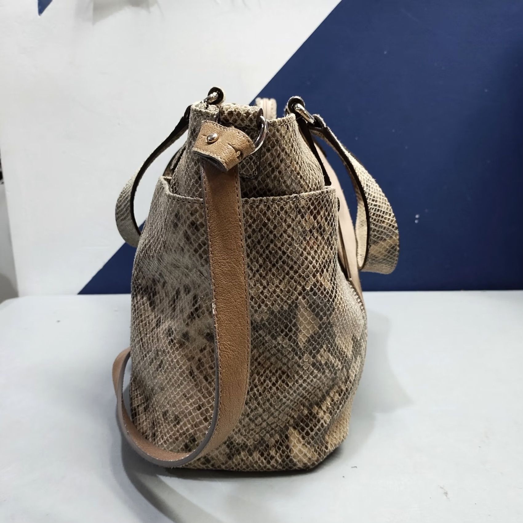 Michael Kors Michael Kors Shoulder Bag Womens Medium Brown Snakeskin Print Suede Leather Zip Closure Size ONE SIZE - 4 Thumbnail