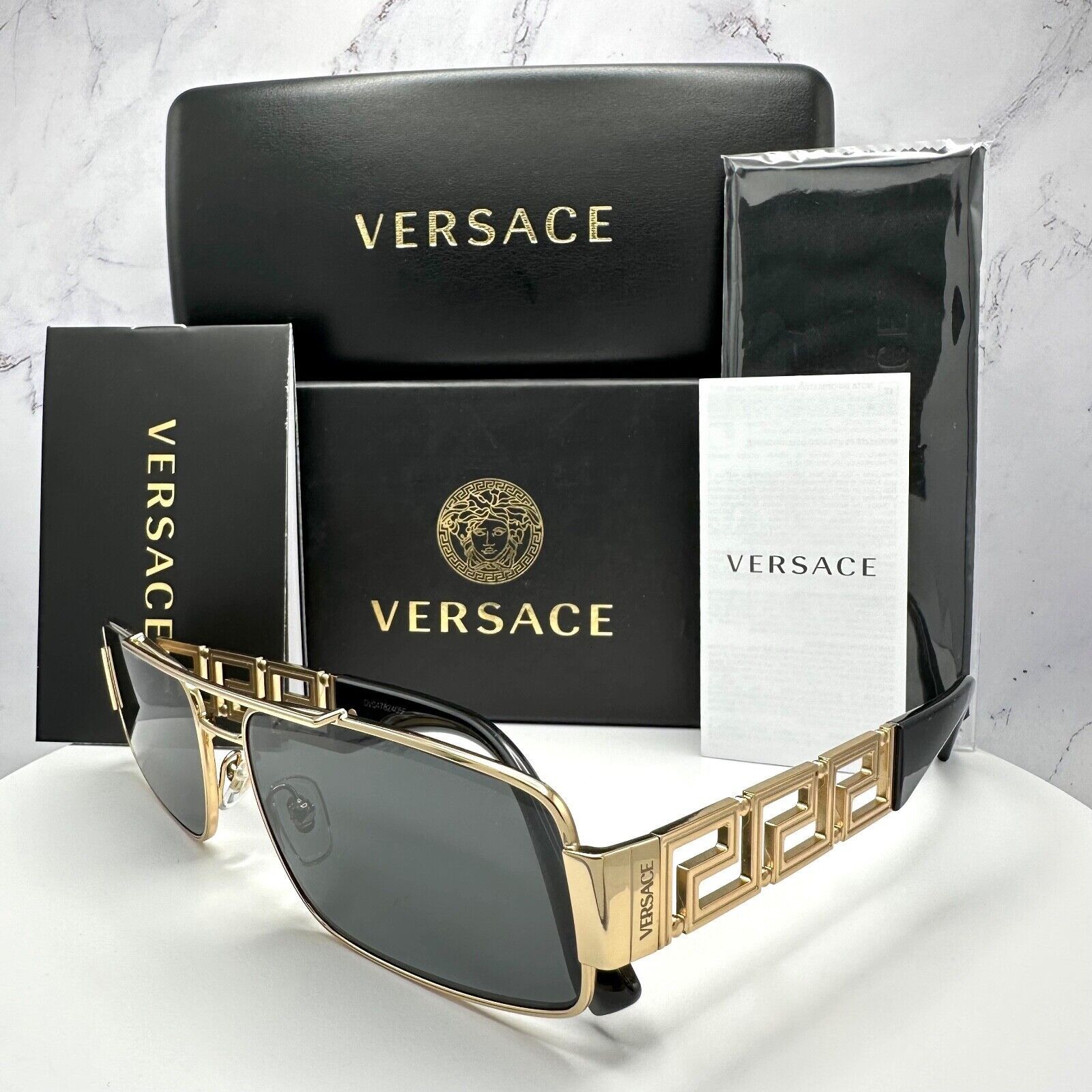 Versace Versace Sunglasses Gold Rectangle Metal Logo Black Retro Size ONE SIZE - 1 Thumbnail