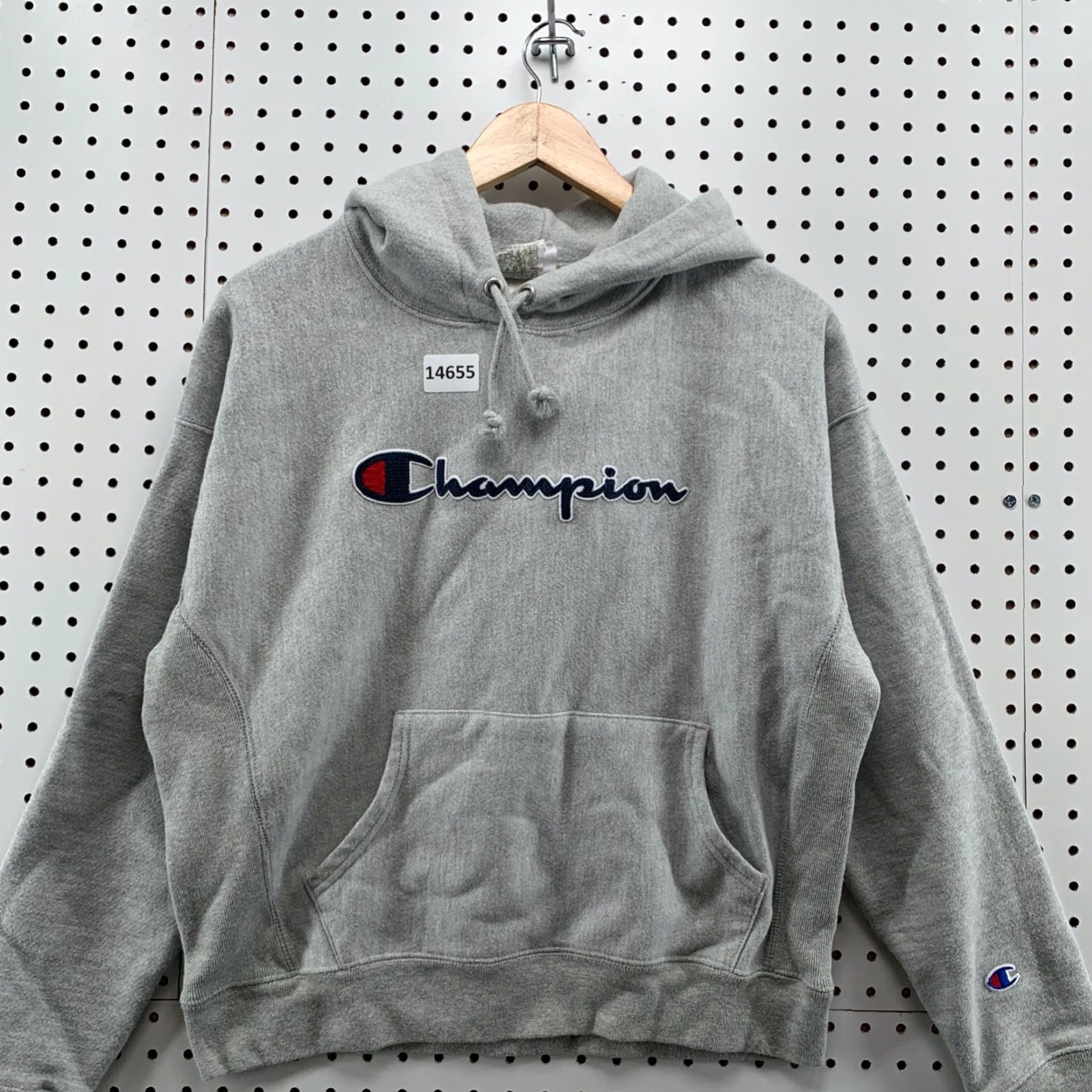 Champion Champion Reverse Weave Hoodie Women Large Gray Spellout Hooded Pullover Size L / US 10 / IT 46 - 6 Thumbnail