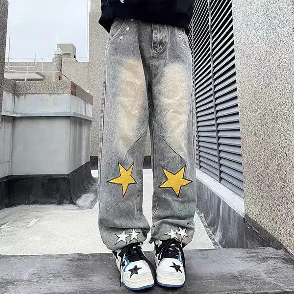 Japanese Brand Kurusu x Kita Retro Street Star Patch Distressed Jeans Size US 31 - 4 Thumbnail