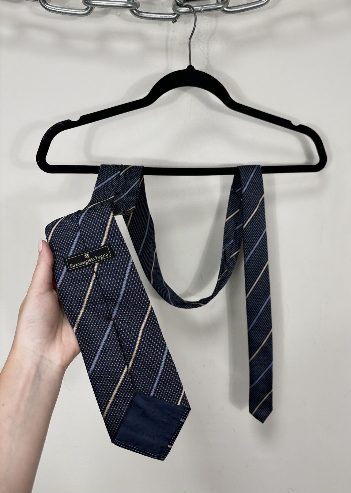 Ermenegildo Zegna Ermenegildo Zegna Men’s Navy Blue Striped Luxury Silk Tie Size ONE SIZE - 1 Thumbnail