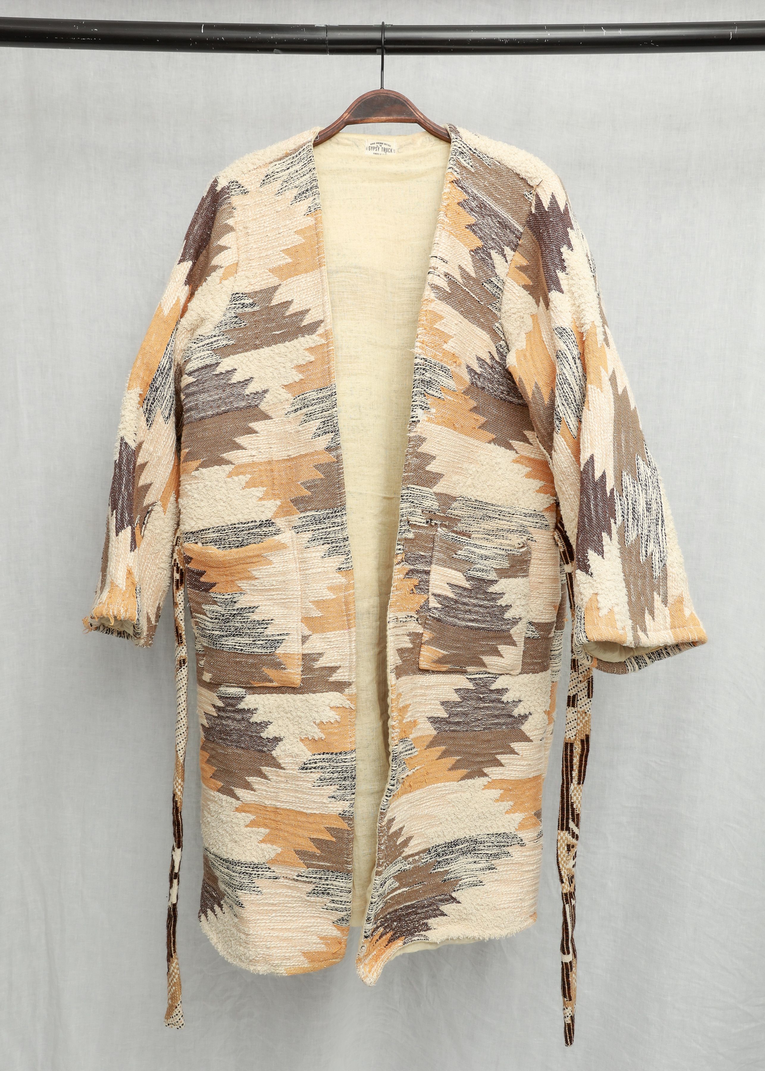 image of The Gypsy Truck Patchwork Geometric Coat, Women's (Size Medium)