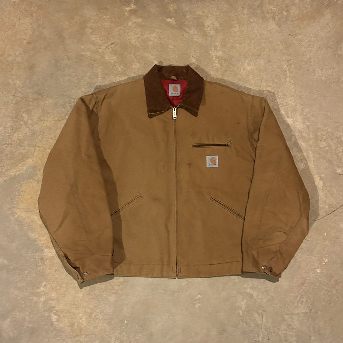 Pre-owned Carhartt X Vintage Crazy Vintage 80's Carhartt Detroit Work Jacket Red Lining In Tan