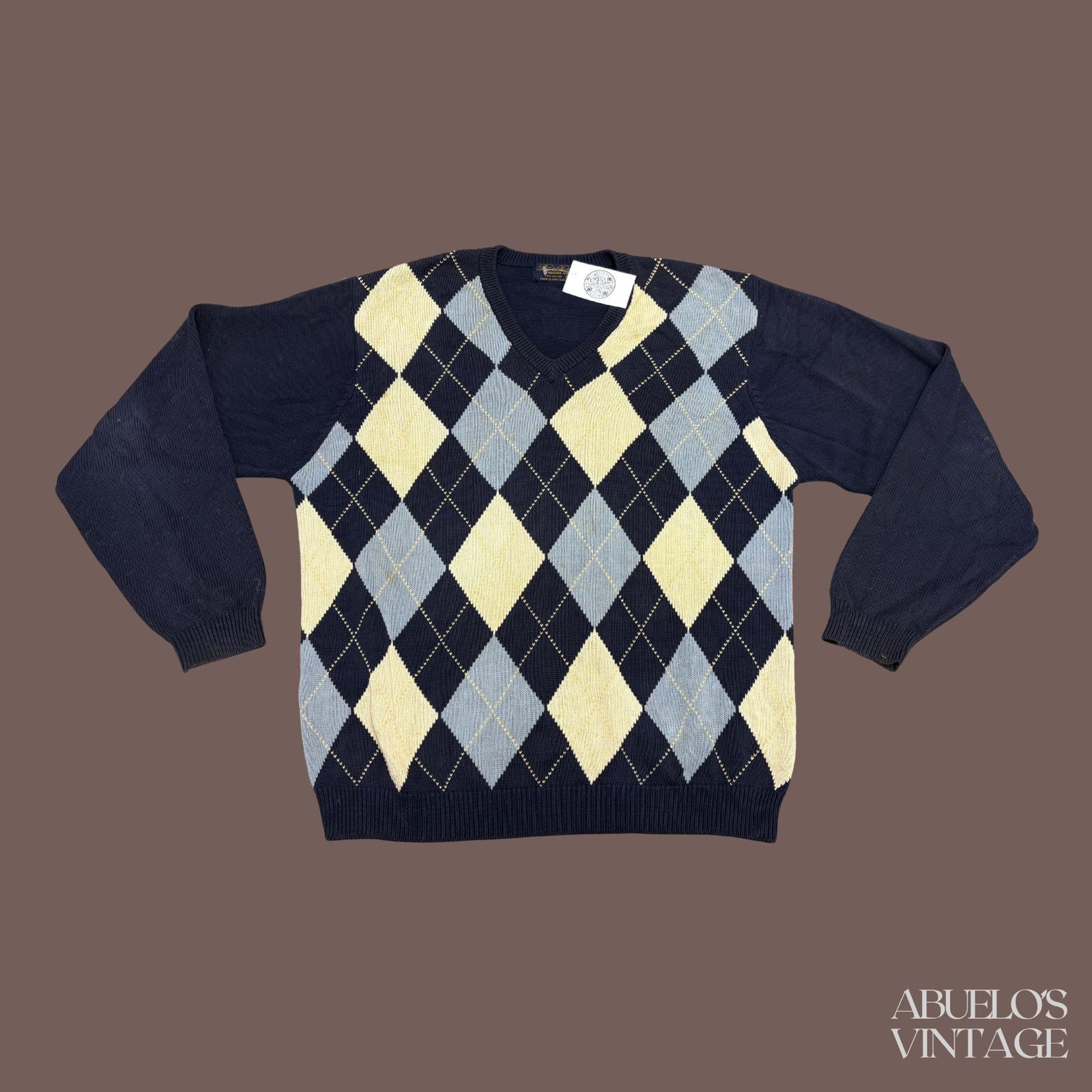 Brooks Brothers VTG Argyle Sweater | Brooks Brothers Navy | 90s Prep Size US XL / EU 56 / 4 - 1 Thumbnail