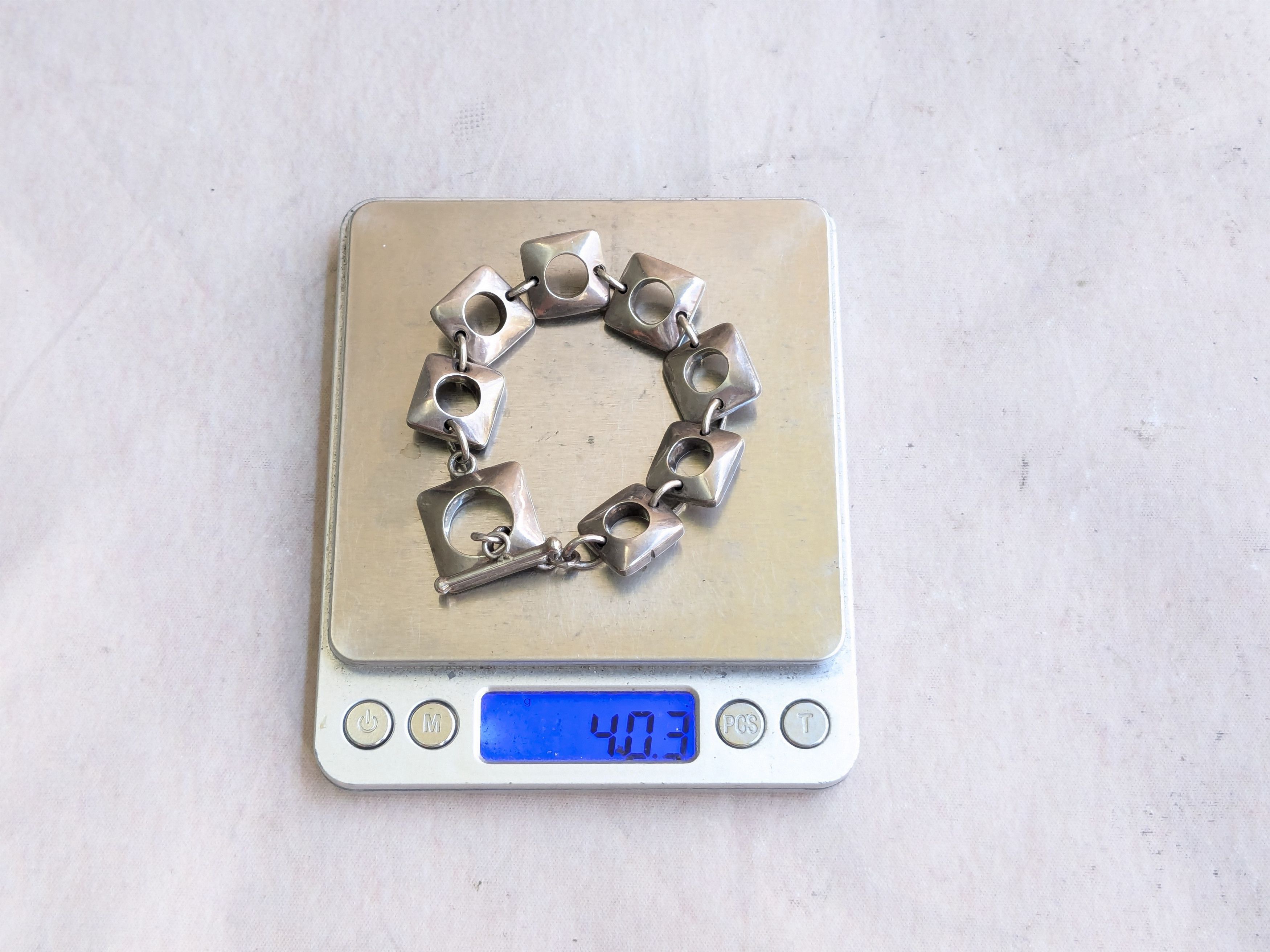 Vintage Vintage Sterling Silver Bracelet Cushion Square Round Size ONE SIZE - 20 Thumbnail