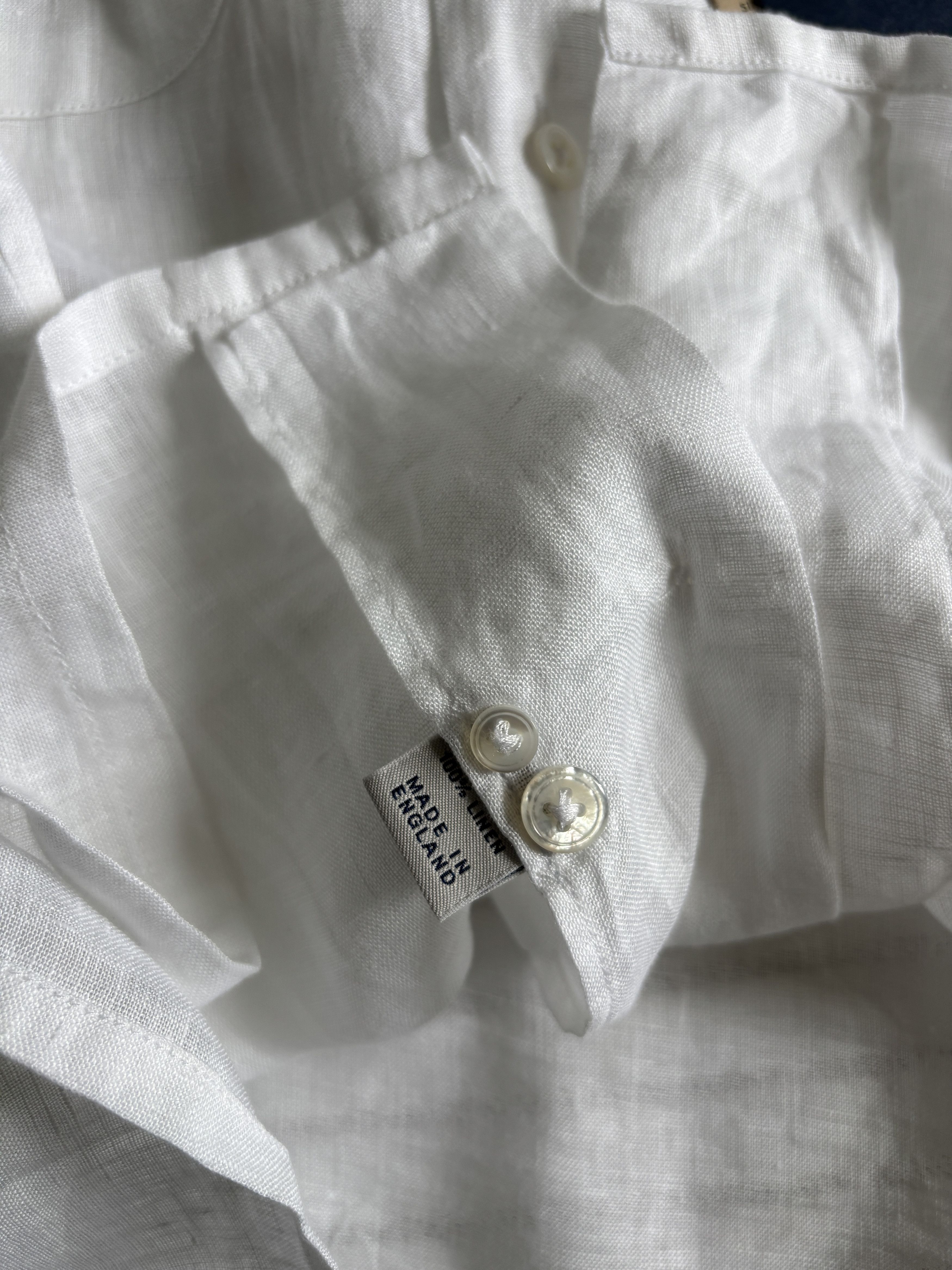 Drake's Drakes White Linen Camp Collar Long Sleeve Shirt Size US M / EU 48-50 / 2 - 11 Thumbnail