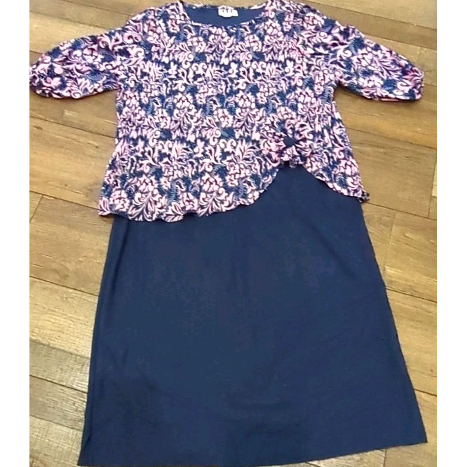 Vintage VINTAGE Cue Fashions Dress Shift Midi 16W Blue/Pink Floral Short Sleeve Drop Waist Womens Size XXL / US 16-18 / IT 52-54 - 2 Thumbnail