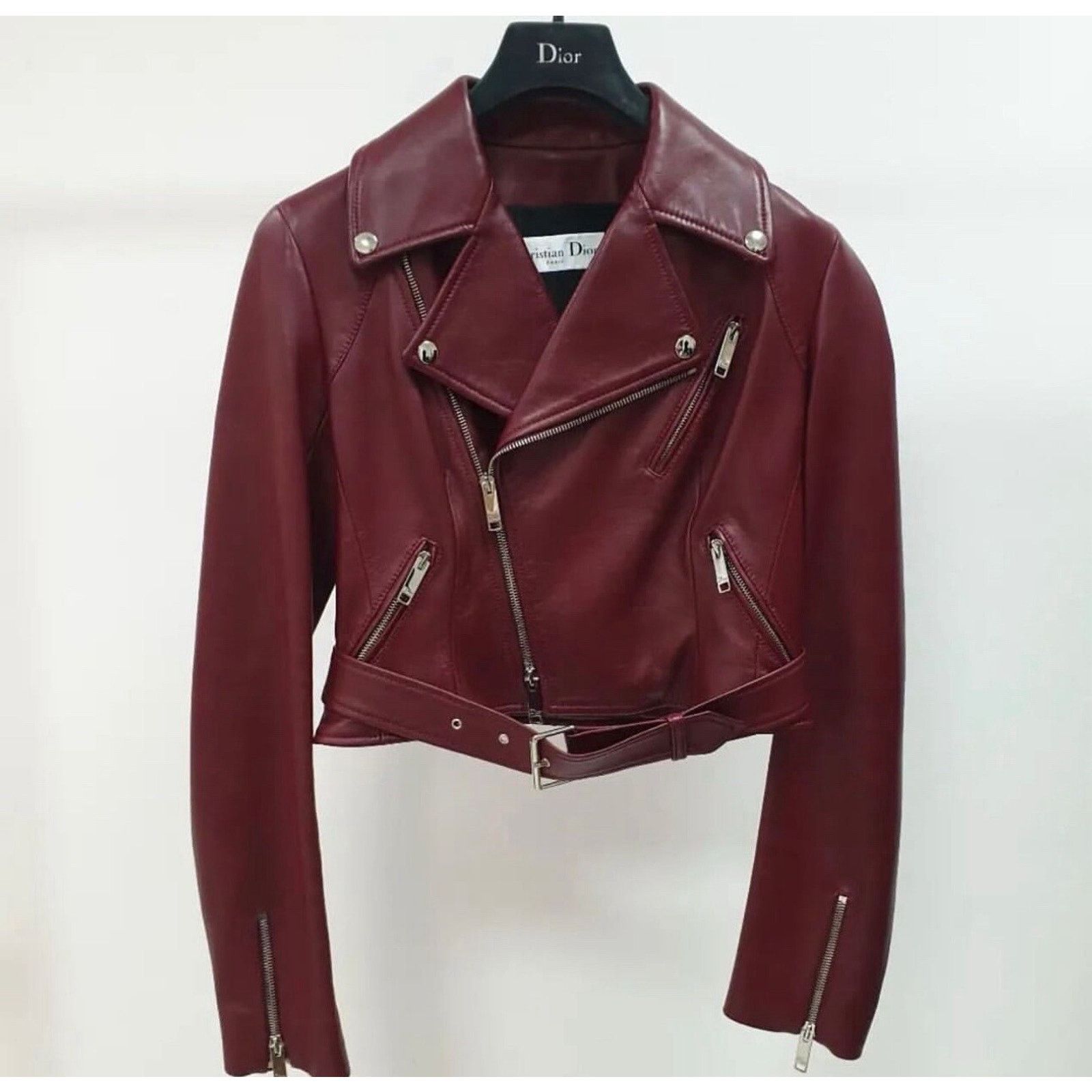 Dior Christian Dior Burgundy Leather Jacket Sz.38 Size S / US 4 / IT 40 - 1 Thumbnail