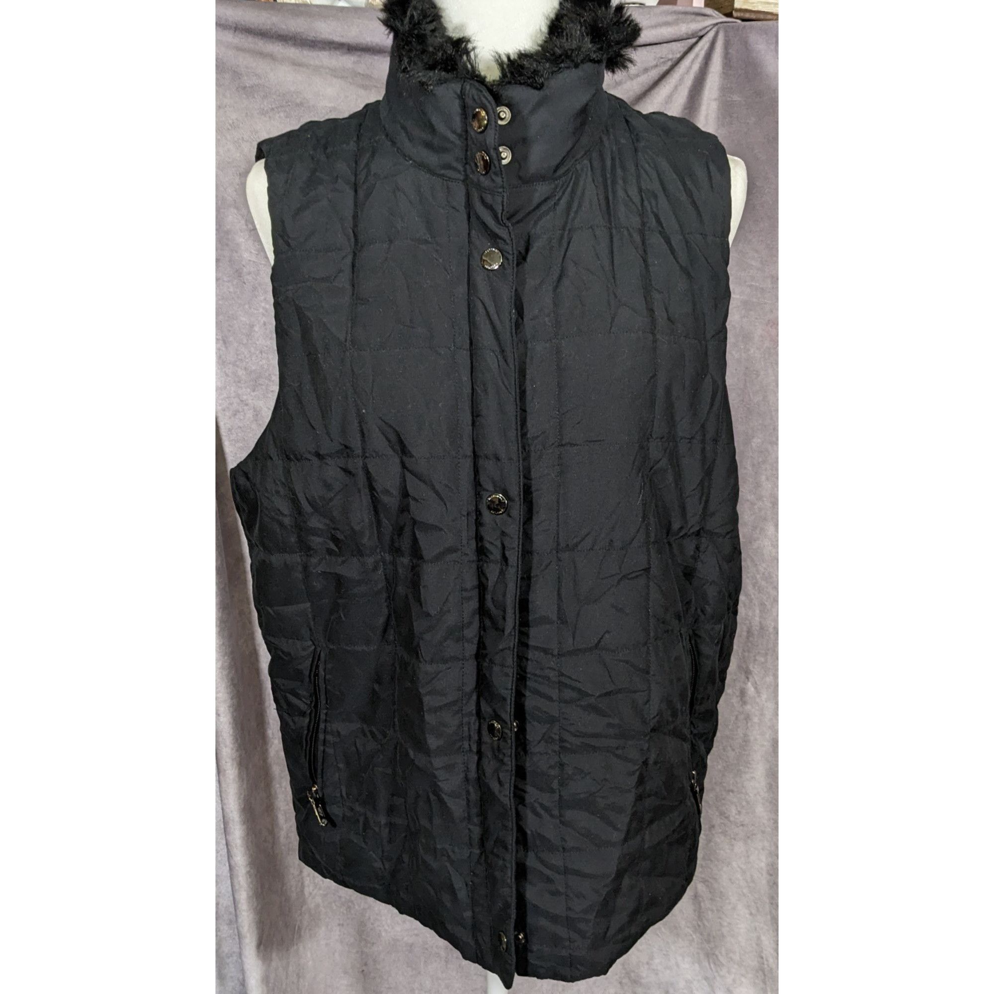 Lauren Ralph Lauren Black Fur Collar Puffer Vest By Lauren Ralph Lauren Size L / US 10 / IT 46 - 9 Thumbnail